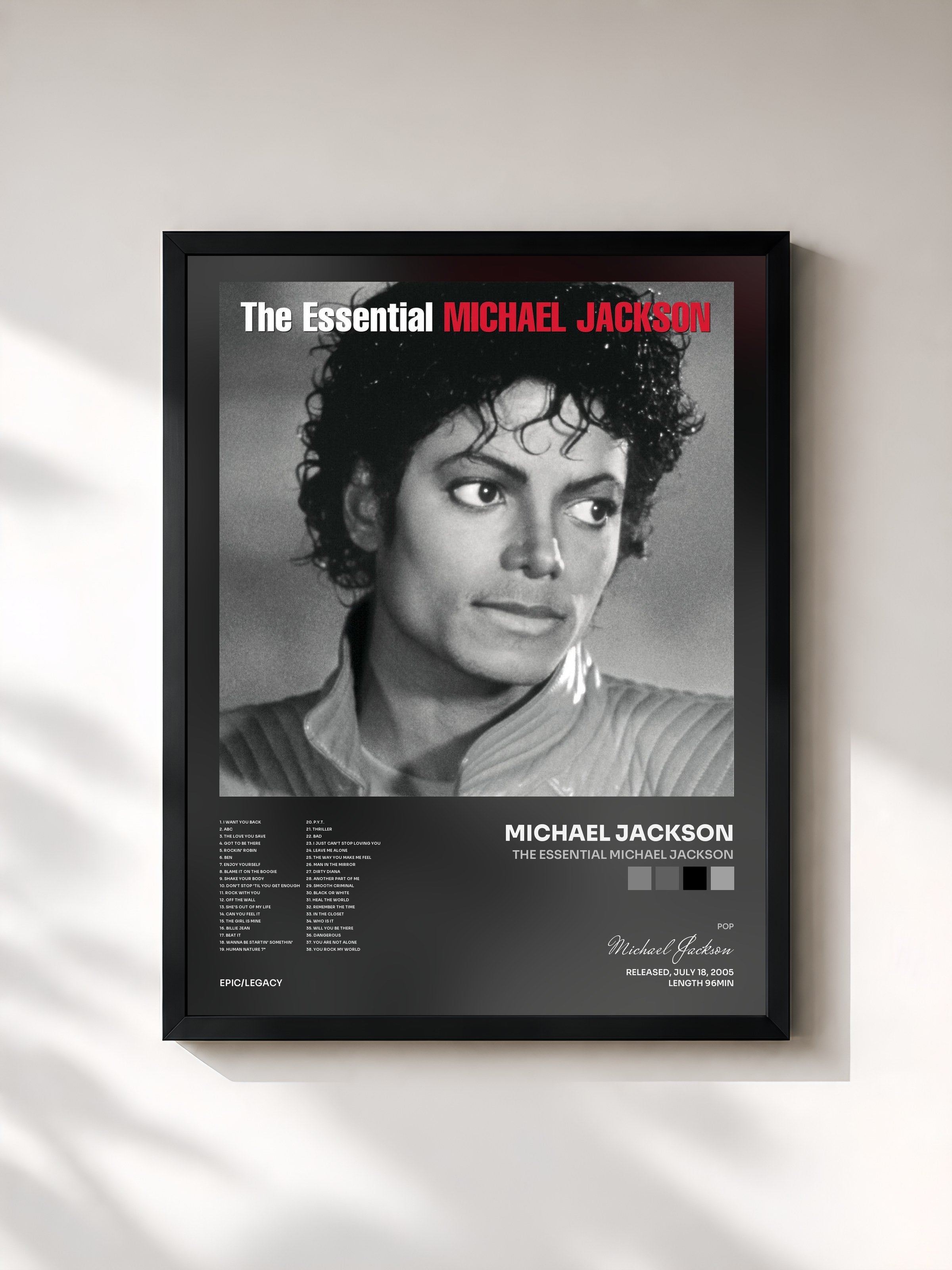 #noir Tableau de l'album The Essential Michael Jackson de Michael Jackson, cadre noir, imprimé et encadré en France
