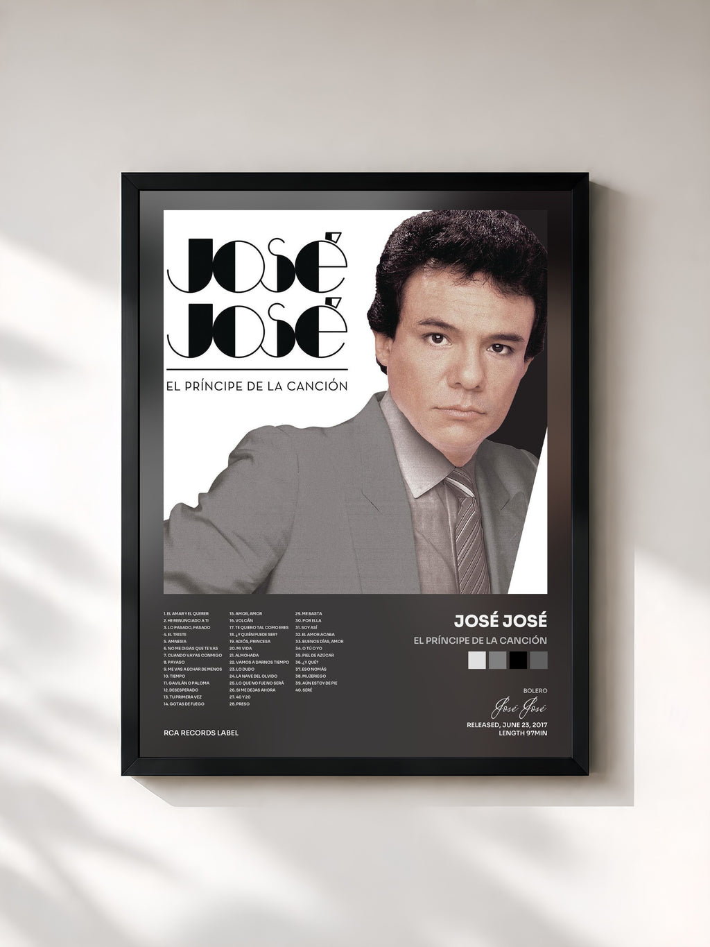 #noir Tableau de l'album El Príncipe de la Canción de José José, cadre noir, imprimé et encadré en France