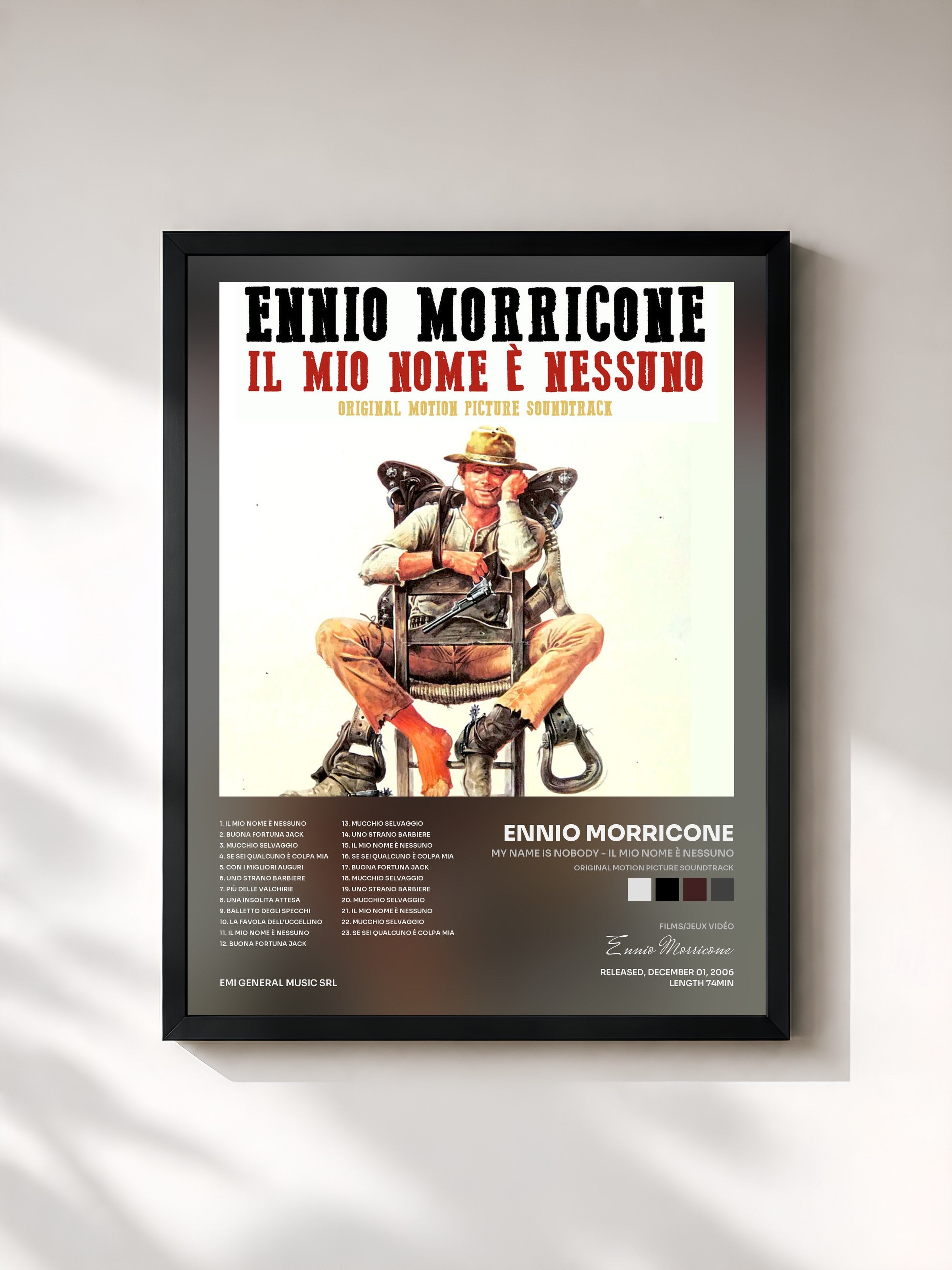 #noir Tableau de l'album My Name is Nobody - Il Mio Nome è Nessuno (Original Motion Picture Soundtrack) de Ennio Morricone, cadre noir, imprimé et encadré en France