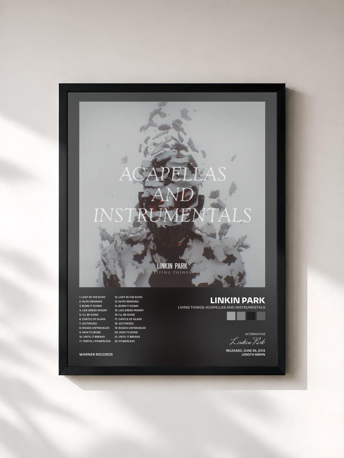 #noir LIVING THINGS: Acapellas and Instrumentals di Linkin Park in stampa incorniciata, cornice nera, stampata e incorniciata in Francia