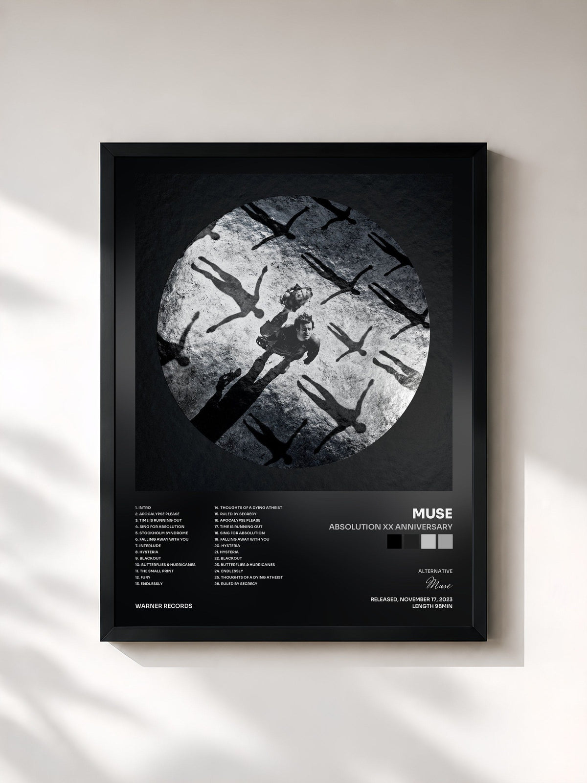 #noir Tableau de l'album Absolution XX Anniversary de Muse, cadre noir, imprimé et encadré en France
