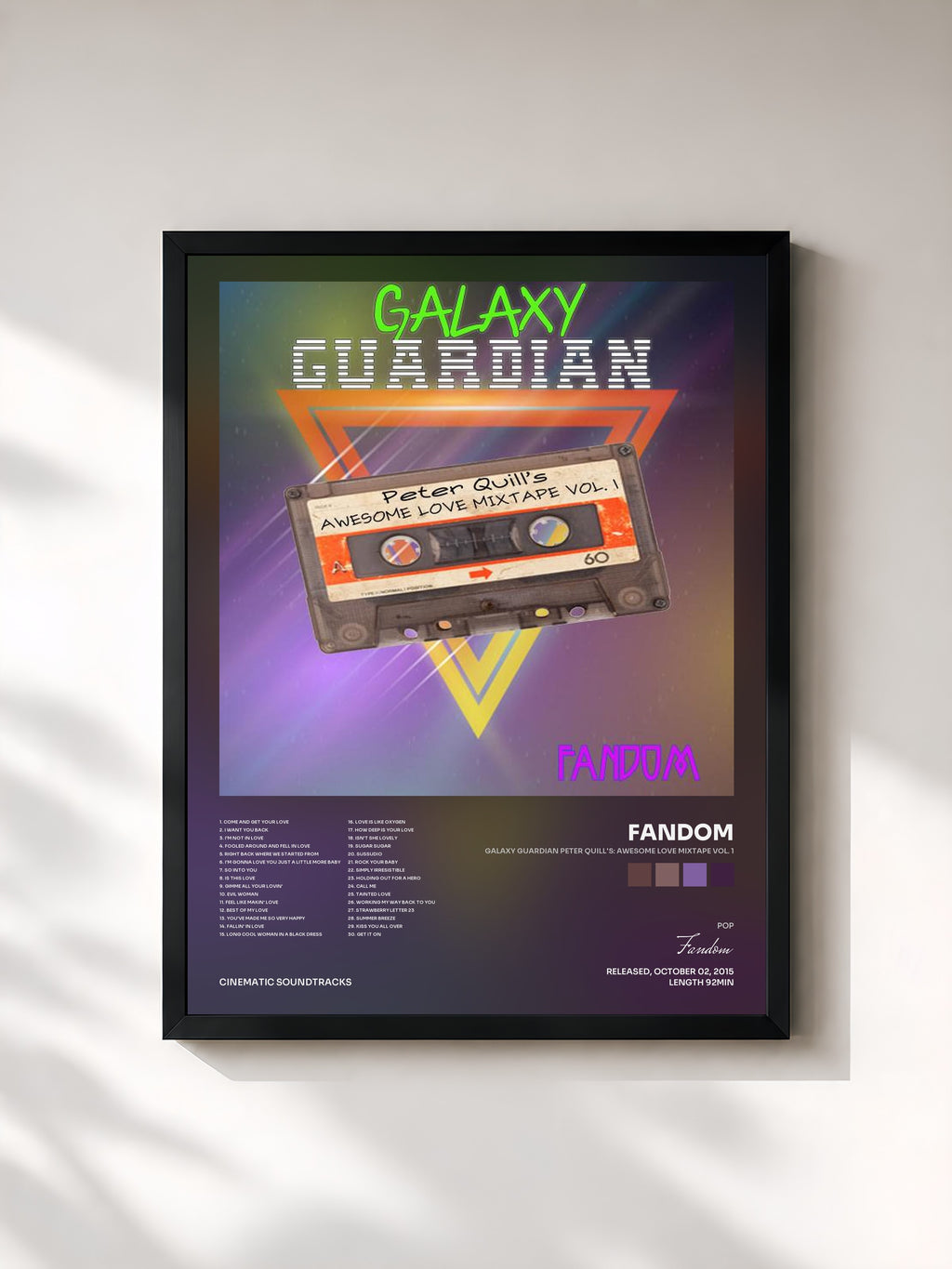 #noir Tableau de l'album Galaxy Guardian Peter Quill's: Awesome Love Mixtape Vol. 1 de Fandom, cadre noir, imprimé et encadré en France