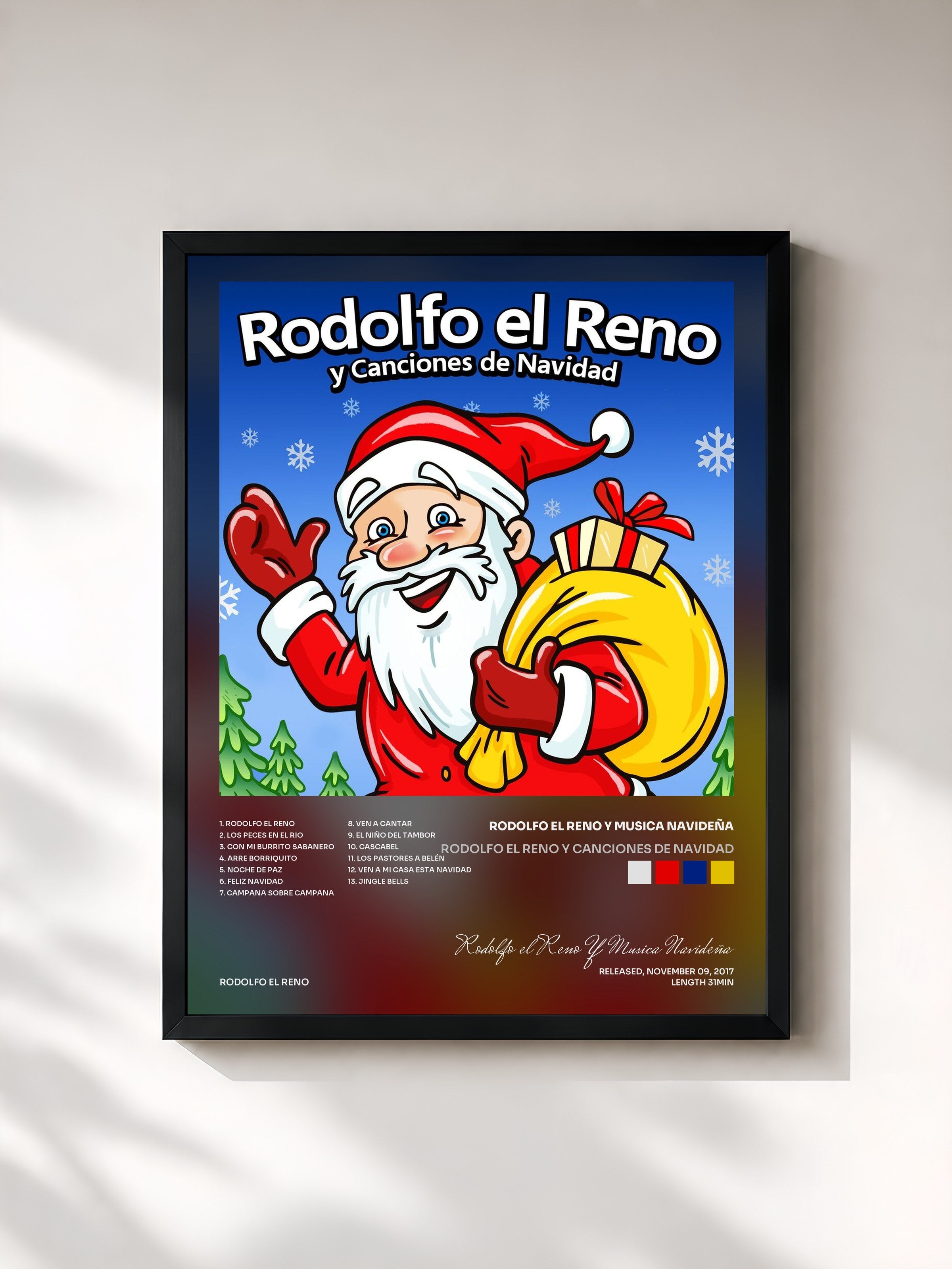 #noir Tableau de l'album Rodolfo El Reno Y Canciones De Navidad de Rodolfo el Reno Y Musica Navideña, cadre noir, imprimé et encadré en France