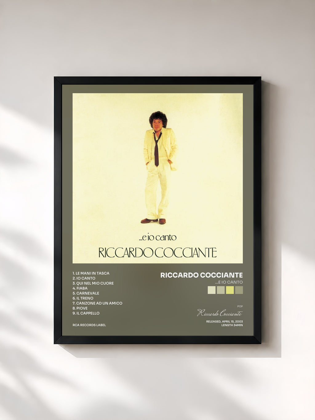 #noir Tableau de l'album ...E Io Canto de Riccardo Cocciante, cadre noir, imprimé et encadré en France