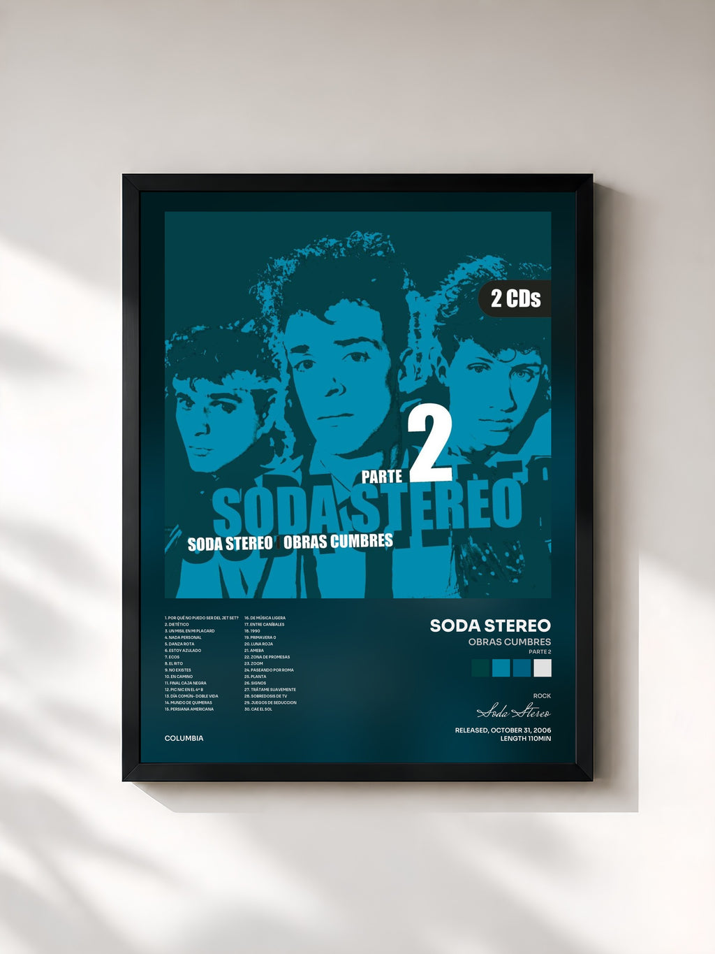 #noir Tableau de l'album Obras Cumbres (Parte 2) de Soda Stereo, cadre noir, imprimé et encadré en France