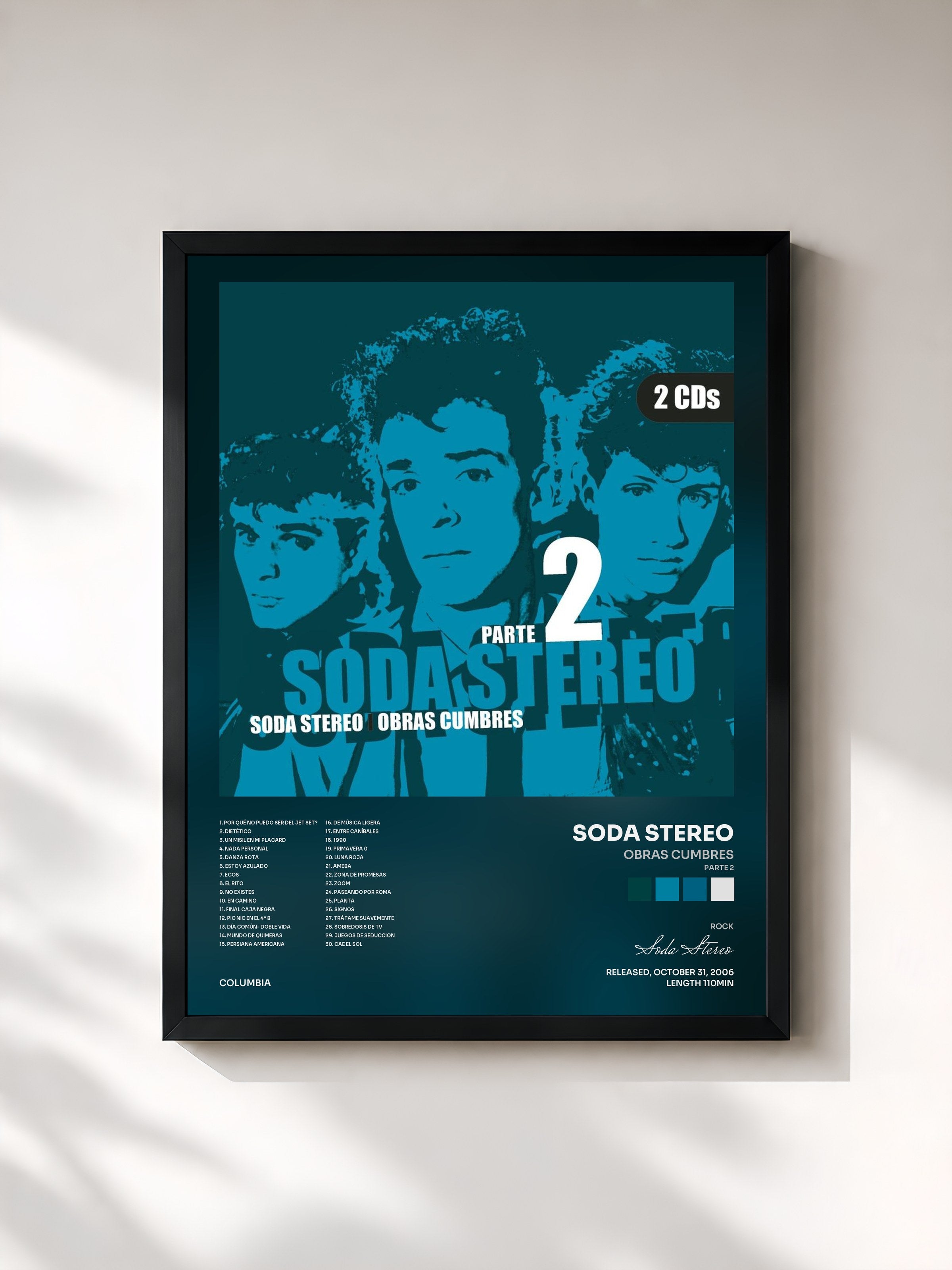 #noir Tableau de l'album Obras Cumbres (Parte 2) de Soda Stereo, cadre noir, imprimé et encadré en France