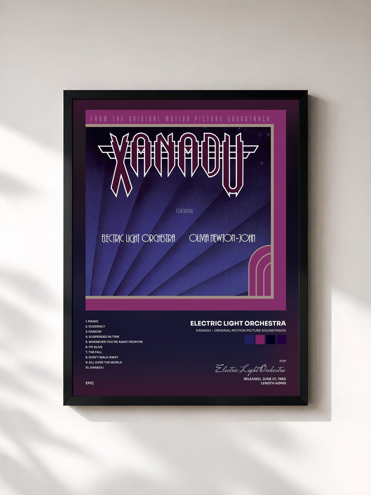 #noir Tableau de l'album Xanadu - Original Motion Picture Soundtrack de Electric Light Orchestra, cadre noir, imprimé et encadré en France