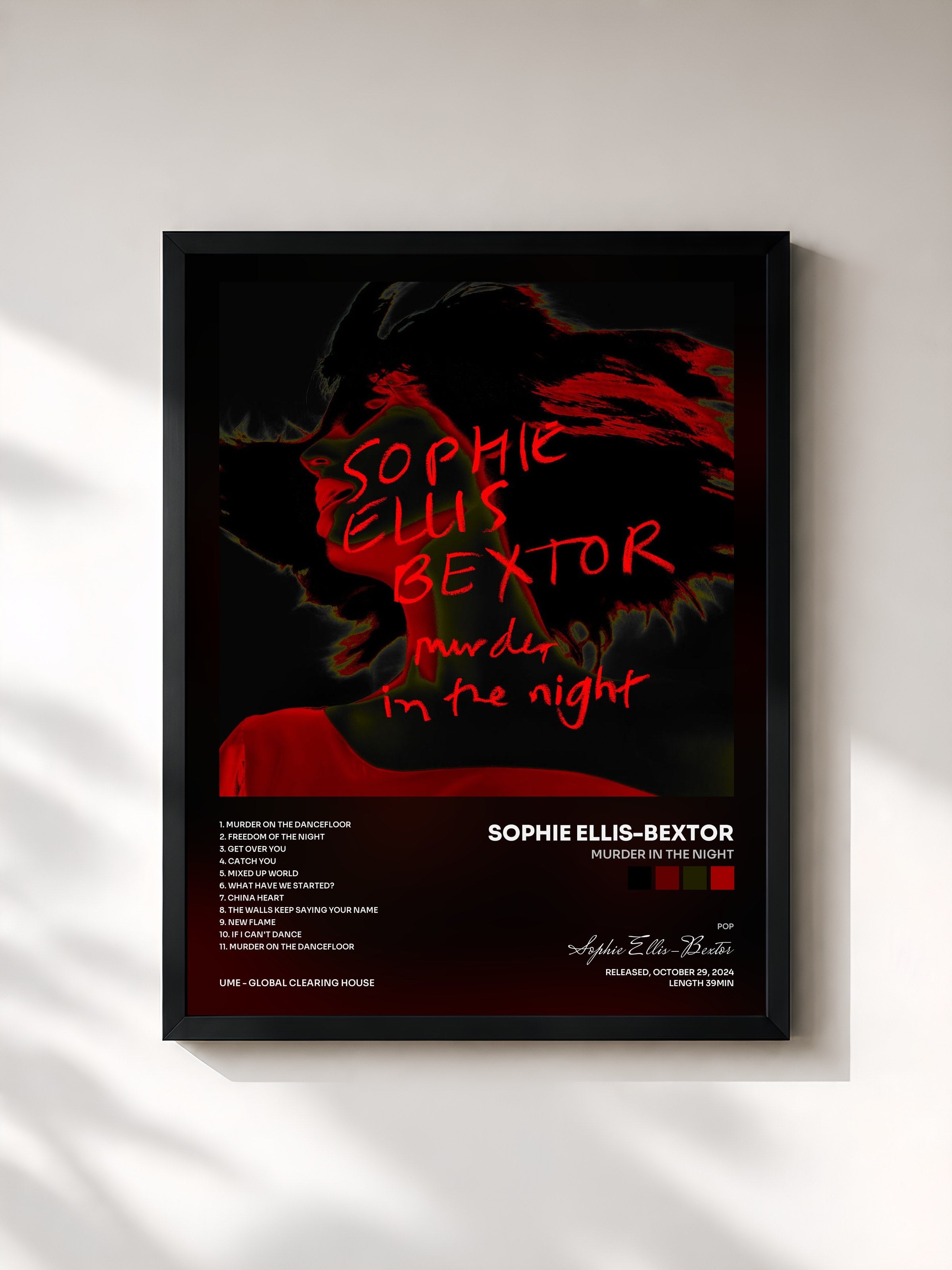 #noir Tableau de l'album Murder In The Night de Sophie Ellis-Bextor, cadre noir, imprimé et encadré en France