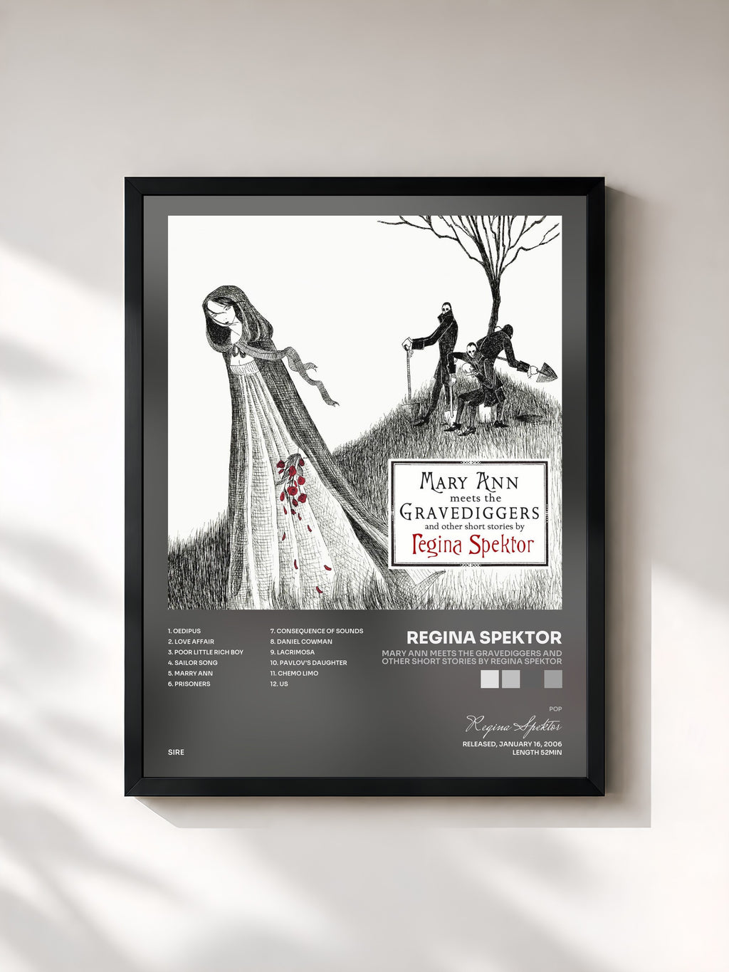 #noir Mary Ann Meets the Gravediggers and Other Short Stories by Regina Spektor by Regina Spektor as a framed art print, black frame, printed and framed in France
