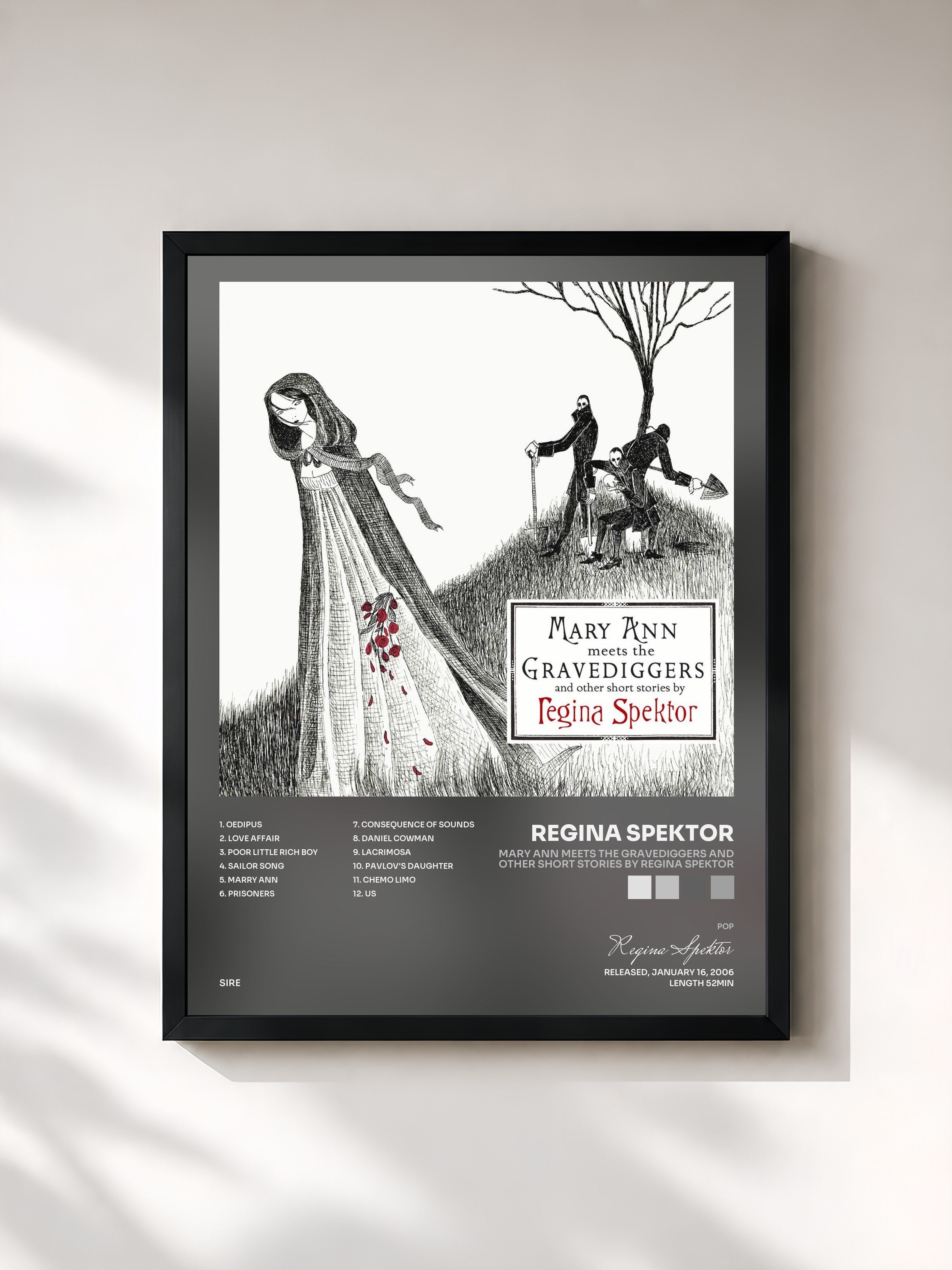 #noir Tableau de l'album Mary Ann Meets the Gravediggers and Other Short Stories by Regina Spektor de Regina Spektor, cadre noir, imprimé et encadré en France
