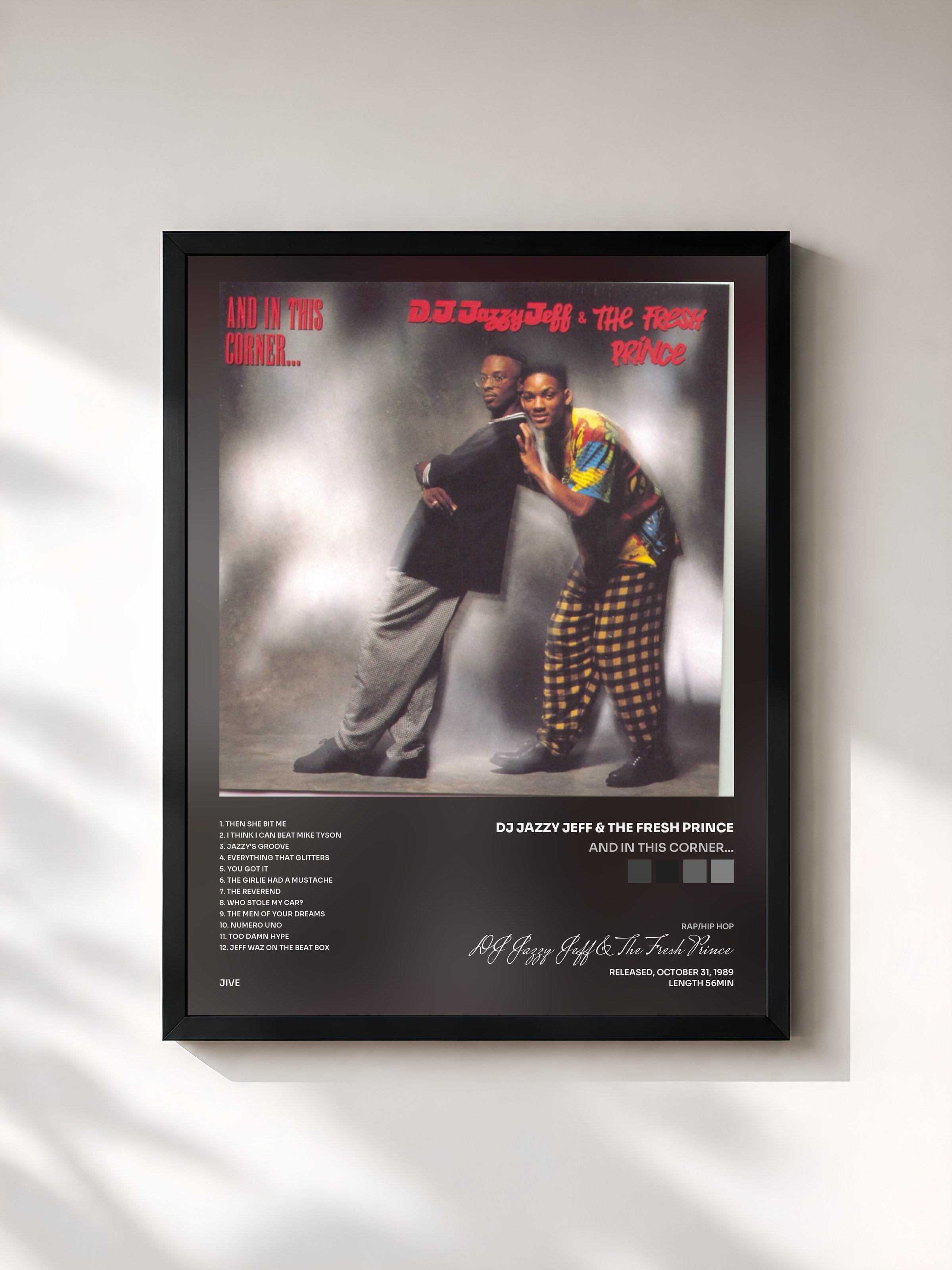 #noir Tableau de l'album And In This Corner... de DJ Jazzy Jeff & The Fresh Prince, cadre noir, imprimé et encadré en France