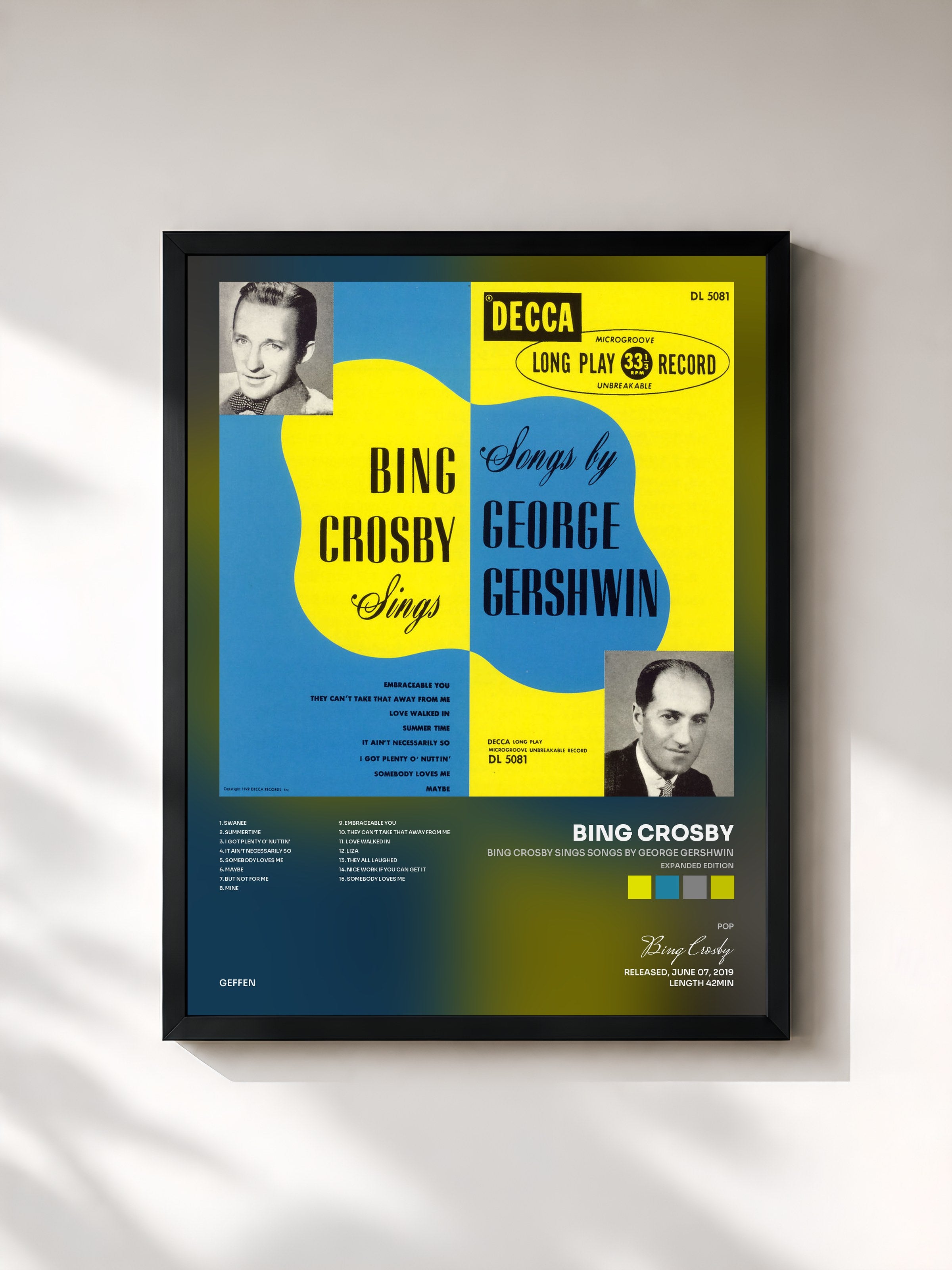#noir Tableau de l'album Bing Crosby Sings Songs By George Gershwin (Expanded Edition) de Bing Crosby, cadre noir, imprimé et encadré en France