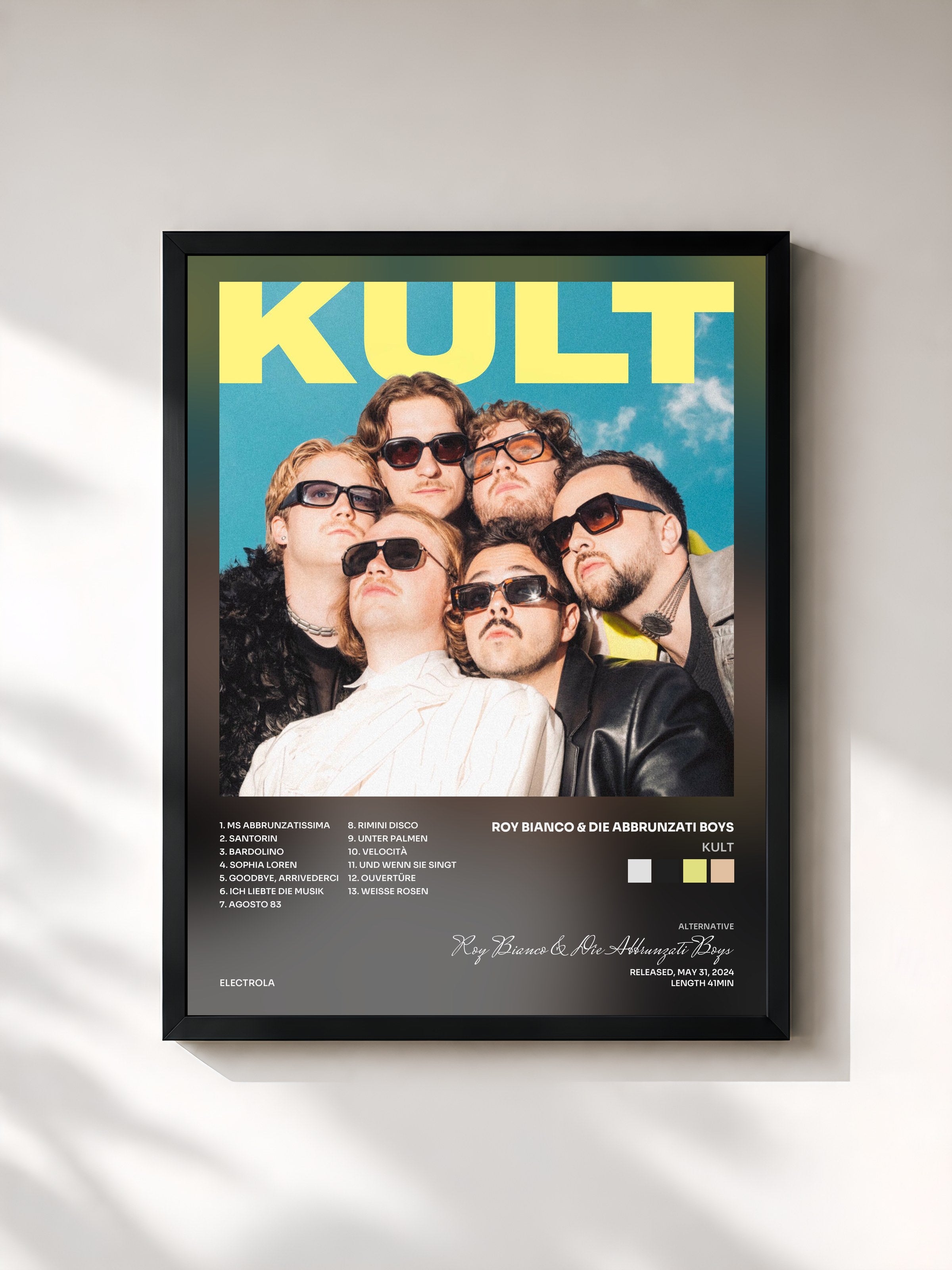 #noir Tableau de l'album Kult de Roy Bianco & Die Abbrunzati Boys, cadre noir, imprimé et encadré en France