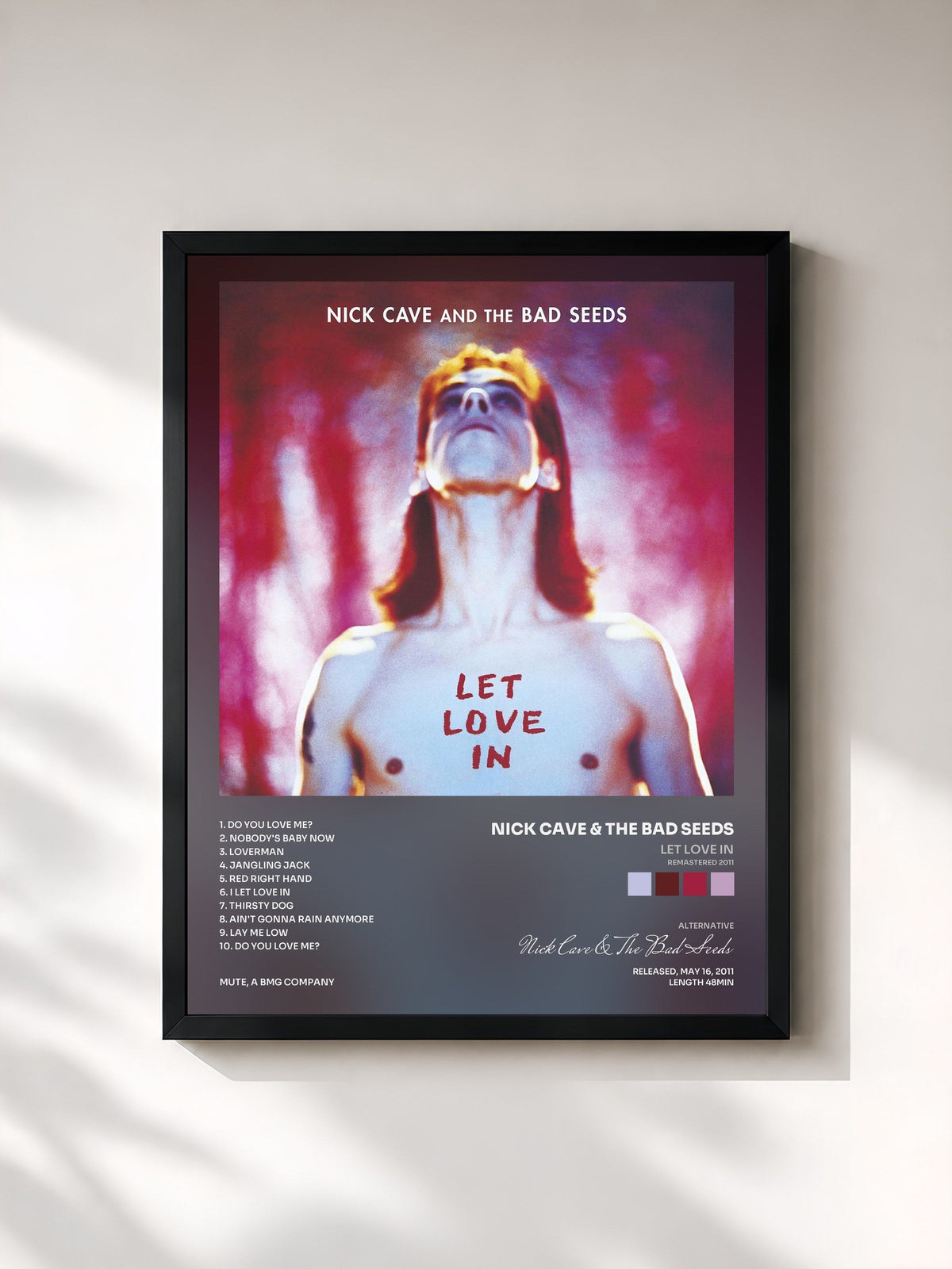 #noir Tableau de l'album Let Love In (Remastered 2011) de Nick Cave & The Bad Seeds, cadre noir, imprimé et encadré en France