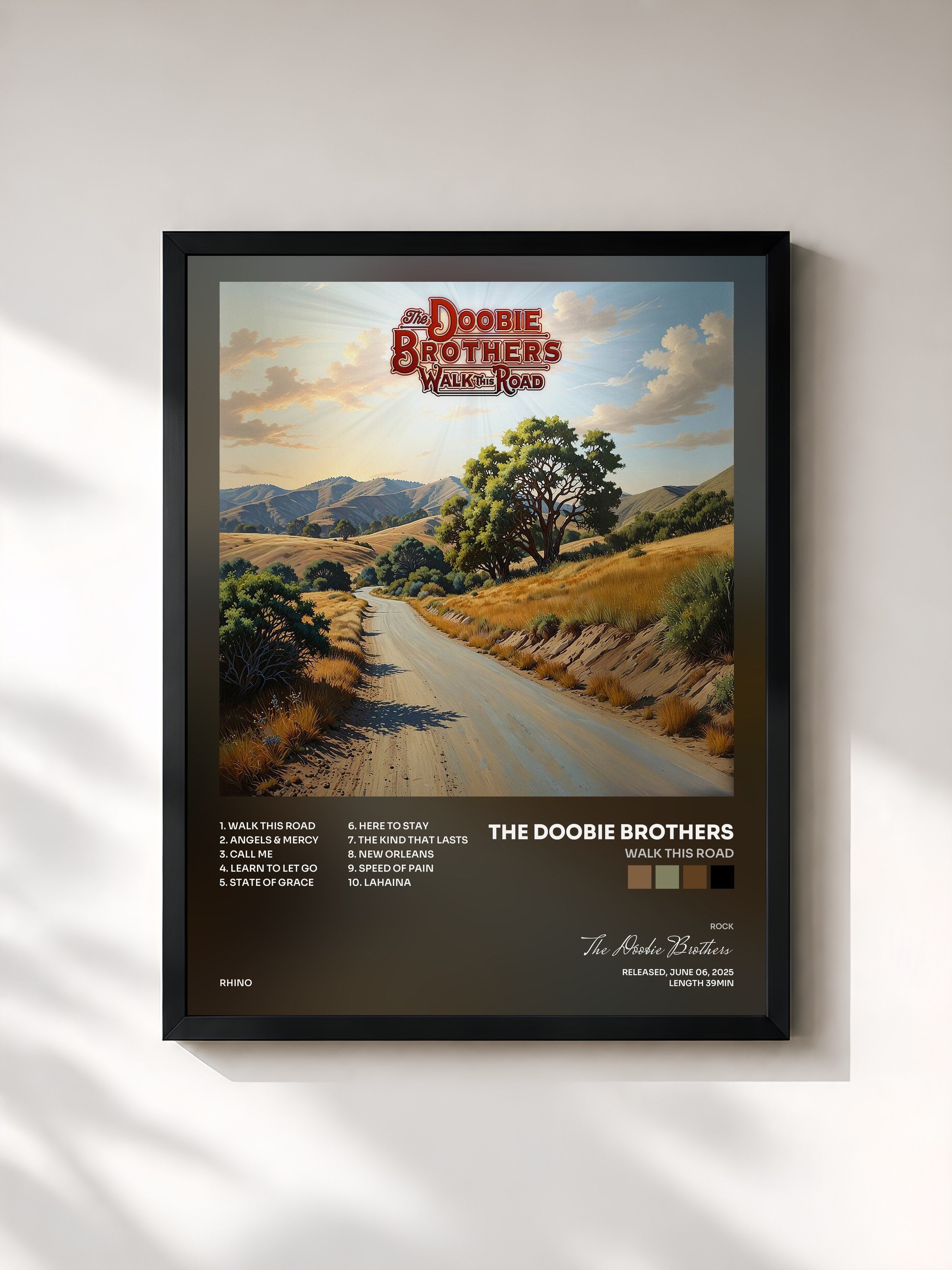 #noir Tableau de l'album Walk This Road de The Doobie Brothers, cadre noir, imprimé et encadré en France