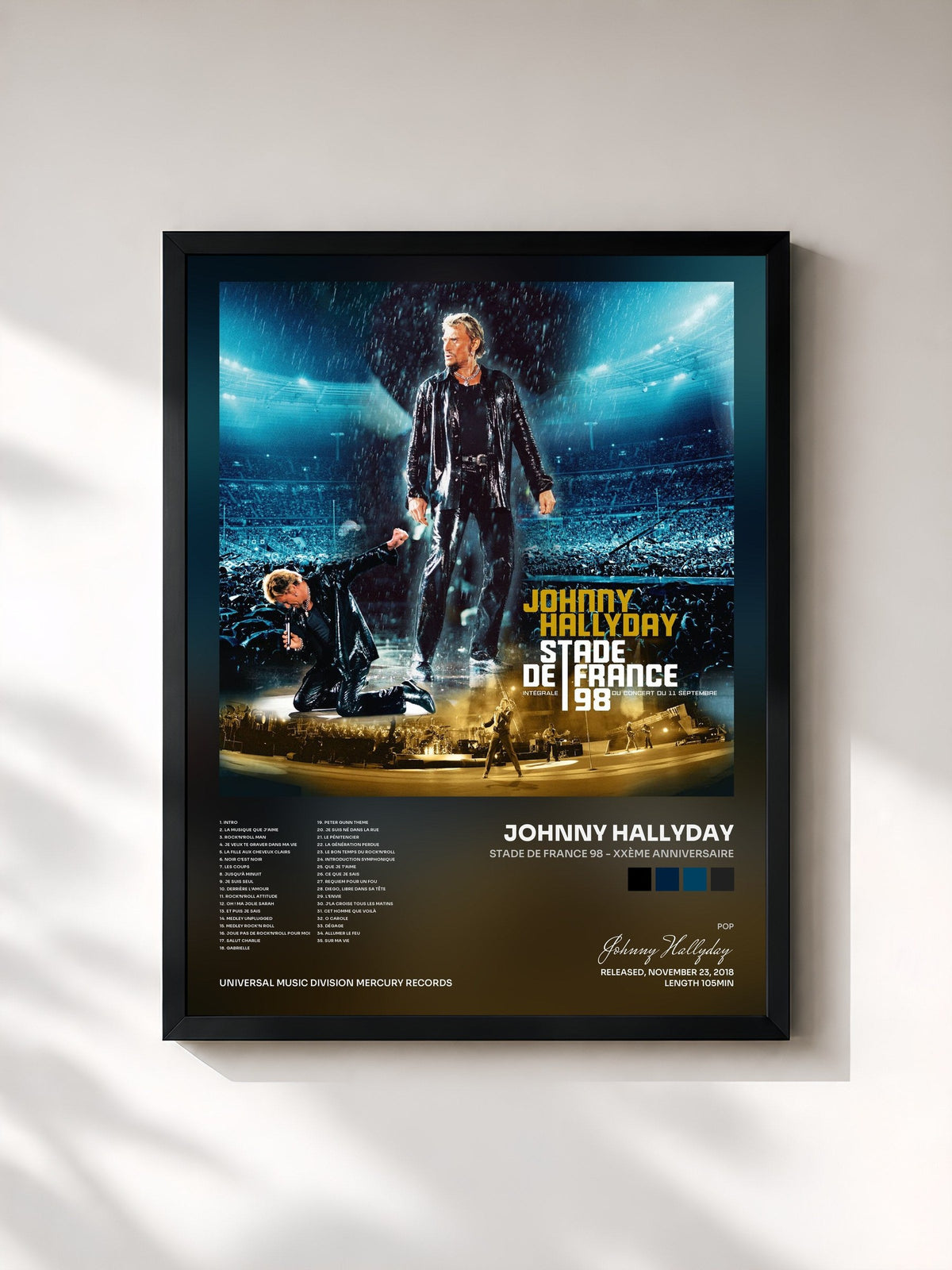#noir Stade di France 98 - XXème anniversaire de Johnny Hallyday in stampa incorniciata, cornice nera, stampata e incorniciata in Francia