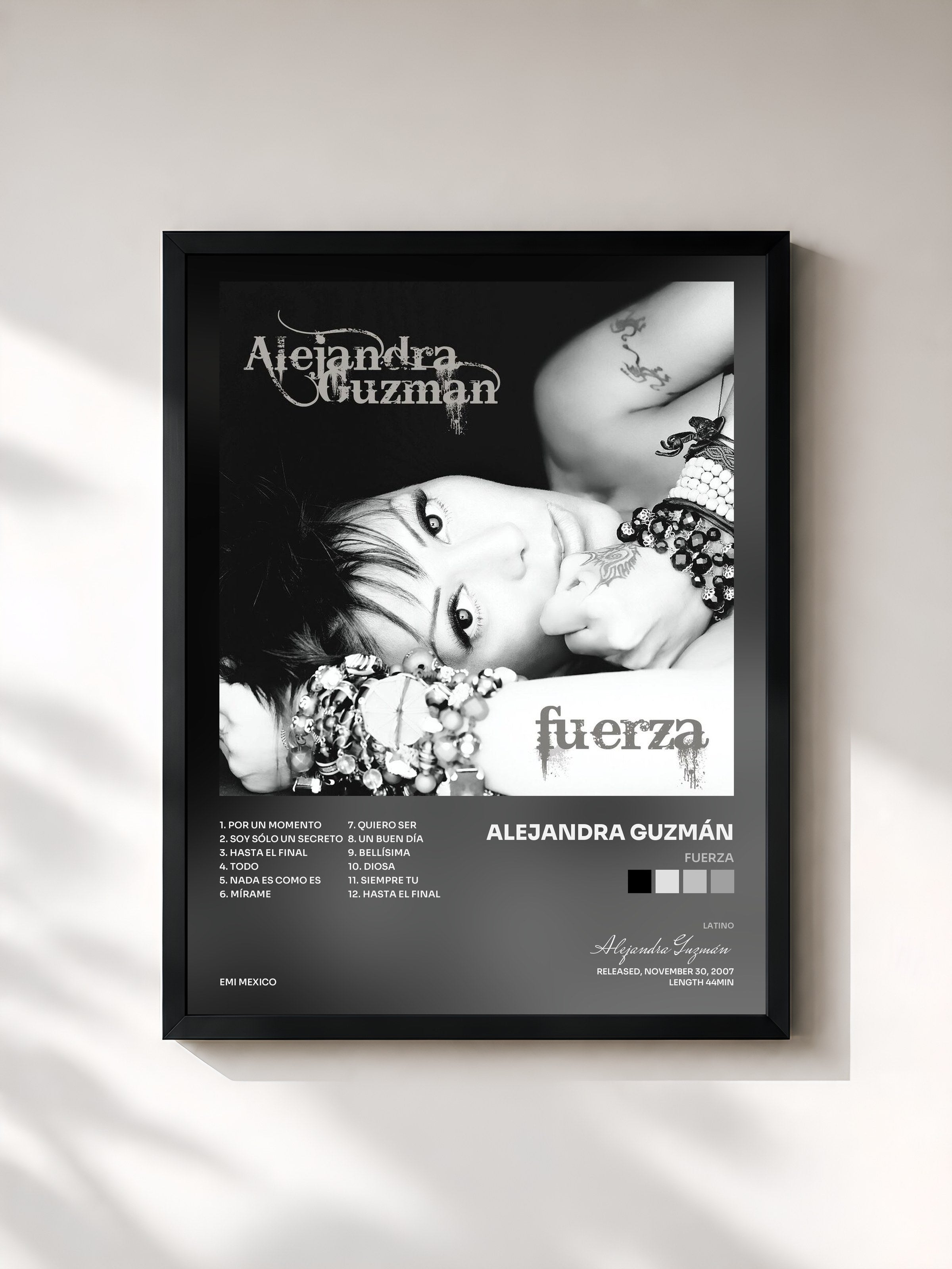 #noir Tableau de l'album Fuerza de Alejandra Guzmán, cadre noir, imprimé et encadré en France