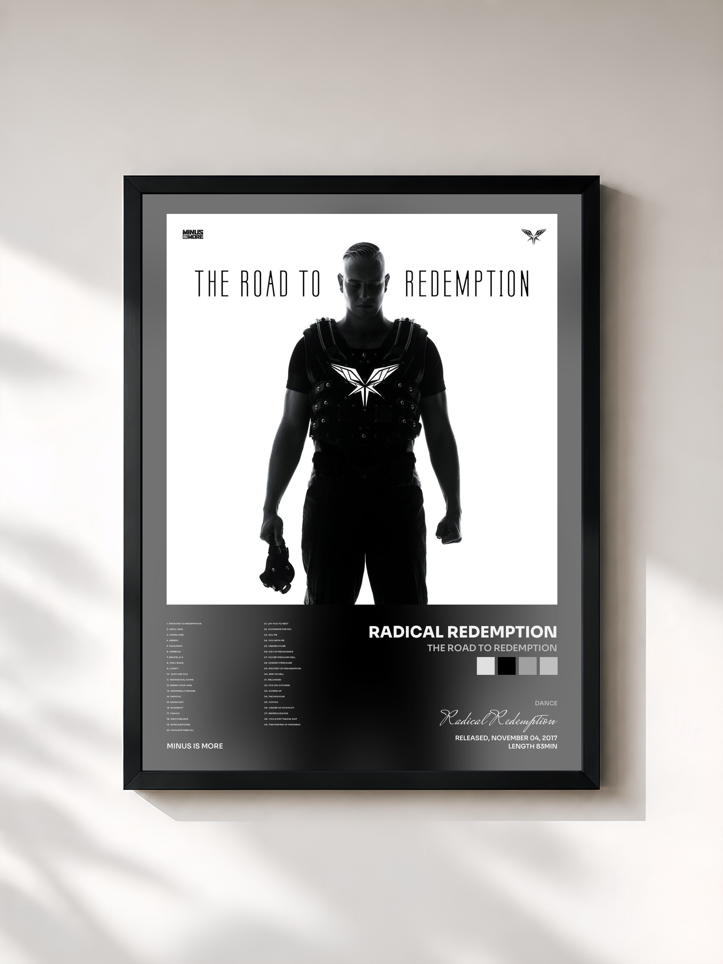 #noir Tableau de l'album The Road To Redemption de Radical Redemption, cadre noir, imprimé et encadré en France