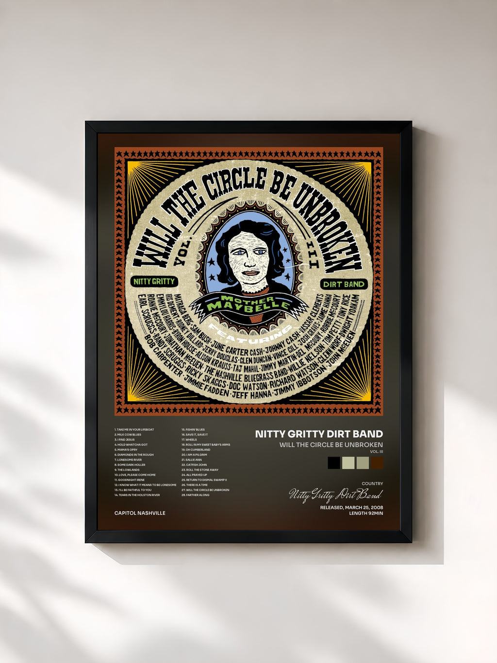 #noir Tableau de l'album Will The Circle Be Unbroken (Vol. III) de Nitty Gritty Dirt Band, cadre noir, imprimé et encadré en France