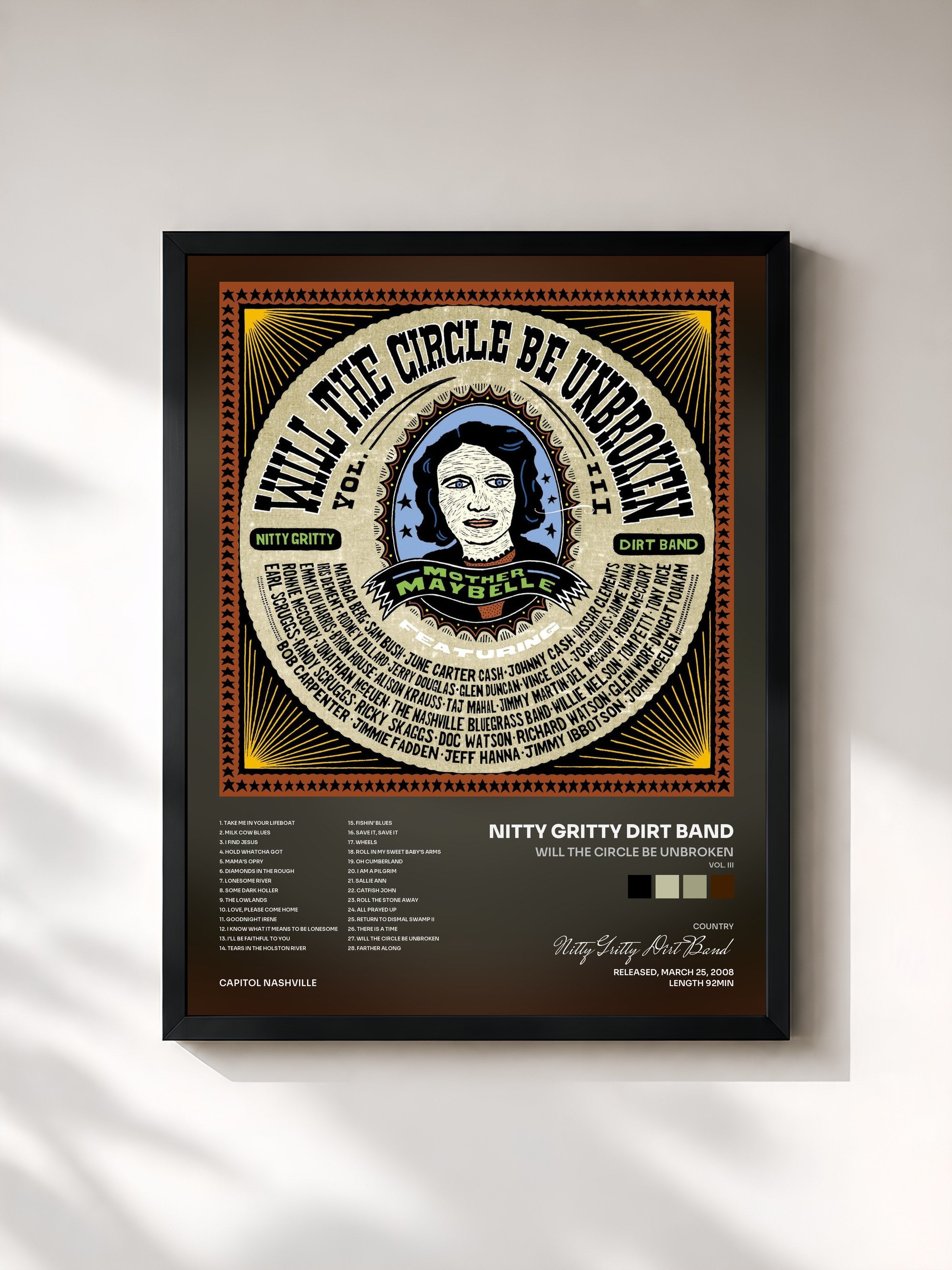 #noir Tableau de l'album Will The Circle Be Unbroken (Vol. III) de Nitty Gritty Dirt Band, cadre noir, imprimé et encadré en France