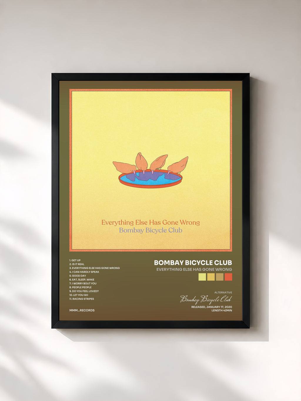 #noir Tableau de l'album Everything Else Has Gone Wrong de Bombay Bicycle Club, cadre noir, imprimé et encadré en France