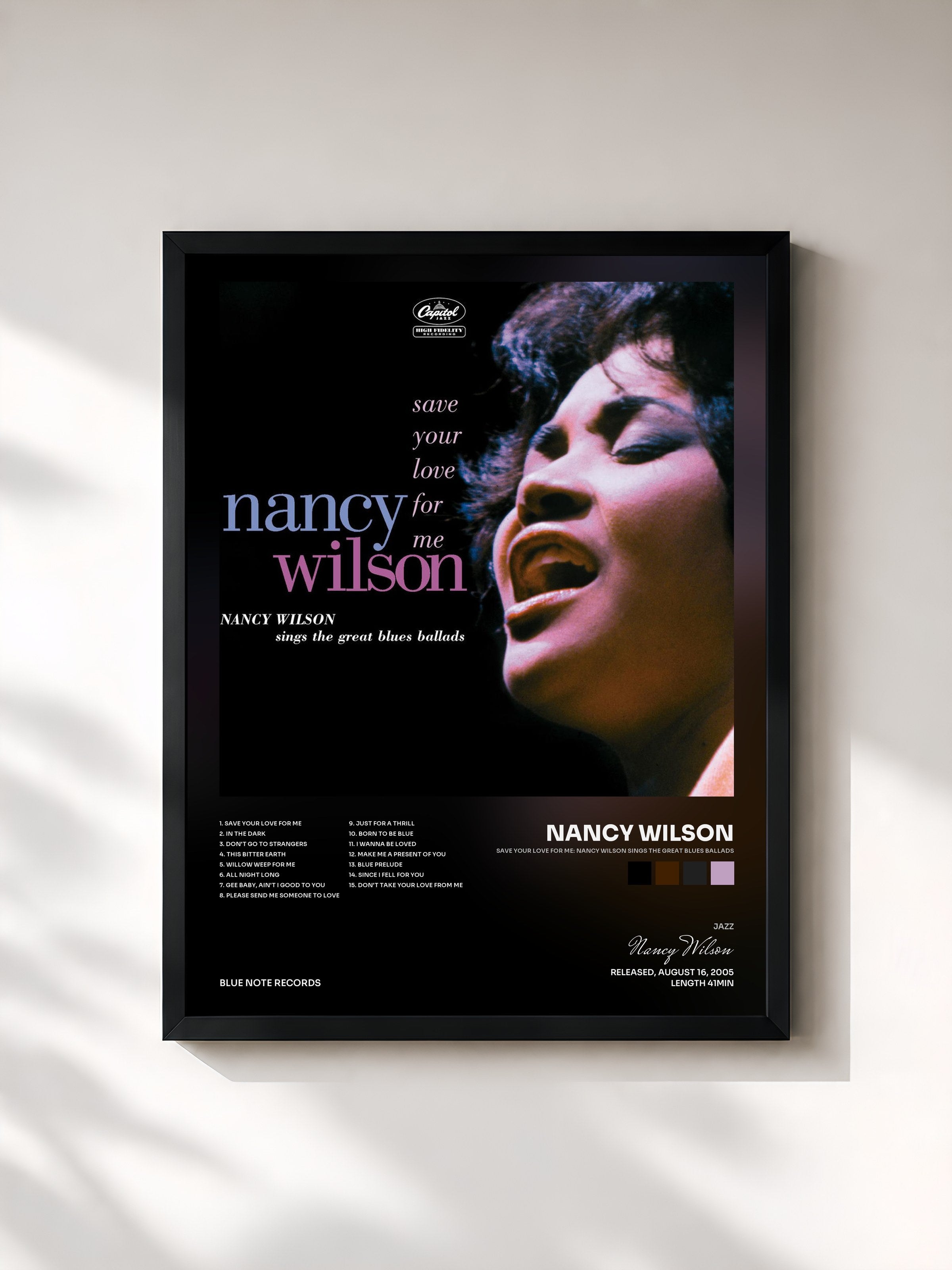 #noir Tableau de l'album Save Your Love For Me: Nancy Wilson Sings The Great Blues Ballads de Nancy Wilson, cadre noir, imprimé et encadré en France