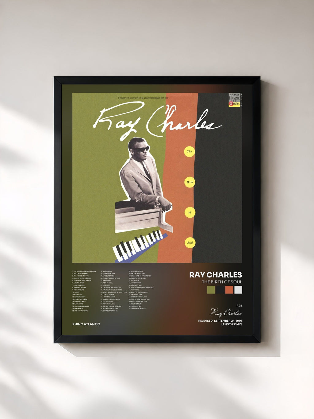 #noir Tableau de l'album The Birth of Soul de Ray Charles, cadre noir, imprimé et encadré en France