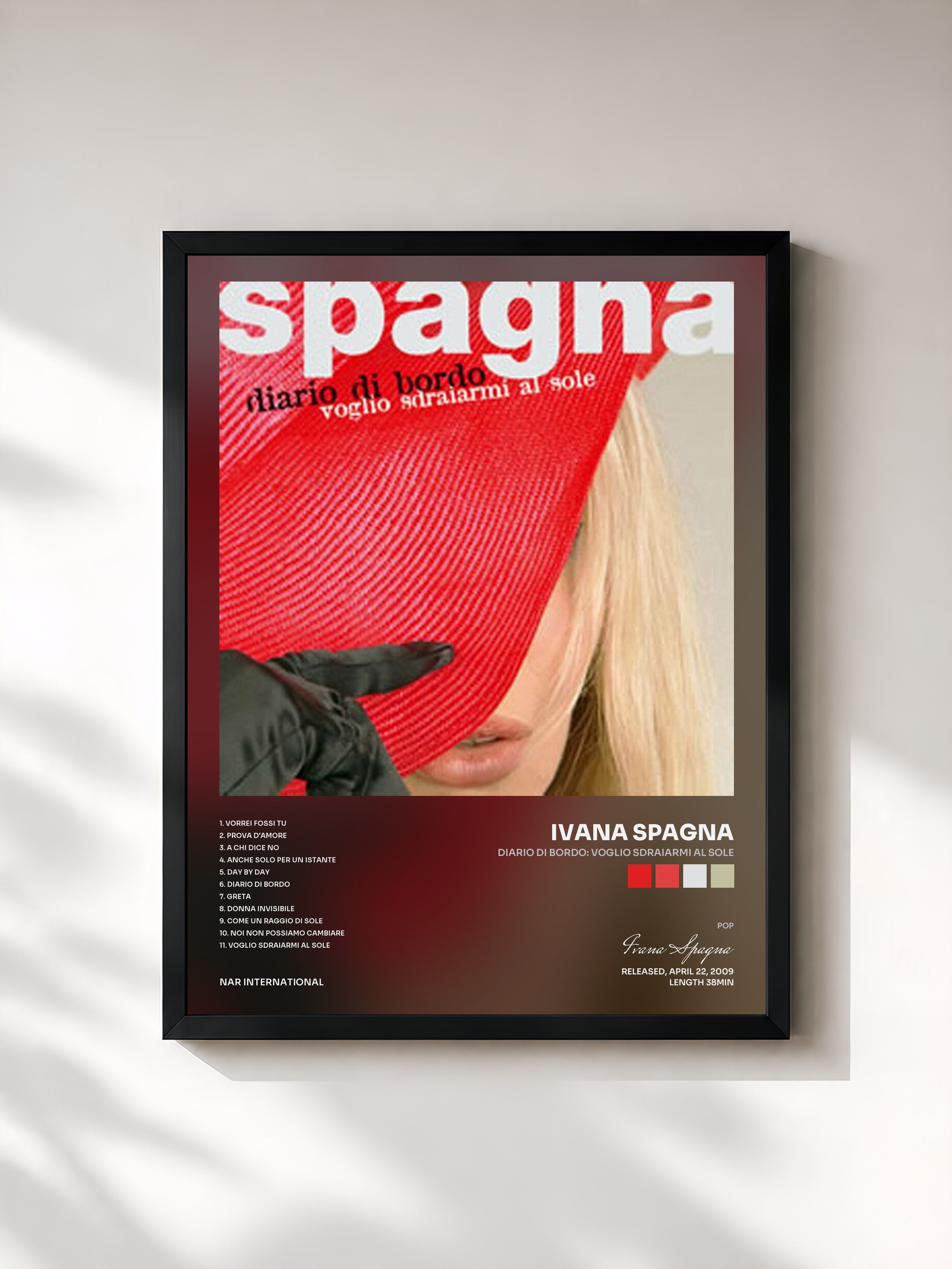 #noir Tableau de l'album Diario di bordo: Voglio sdraiarmi al sole de Ivana Spagna, cadre noir, imprimé et encadré en France