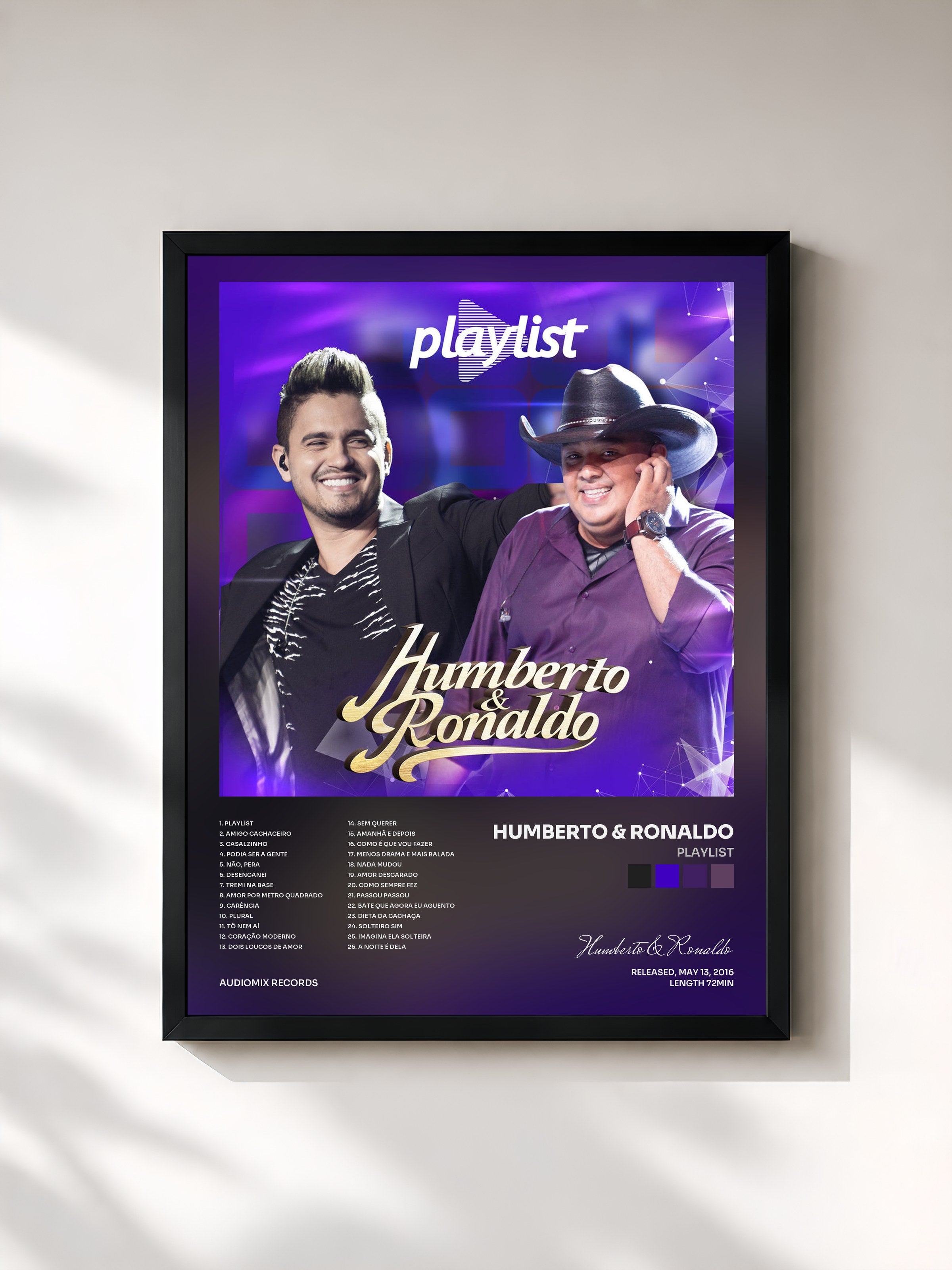 #noir Tableau de l'album Playlist de Humberto & Ronaldo, cadre noir, imprimé et encadré en France