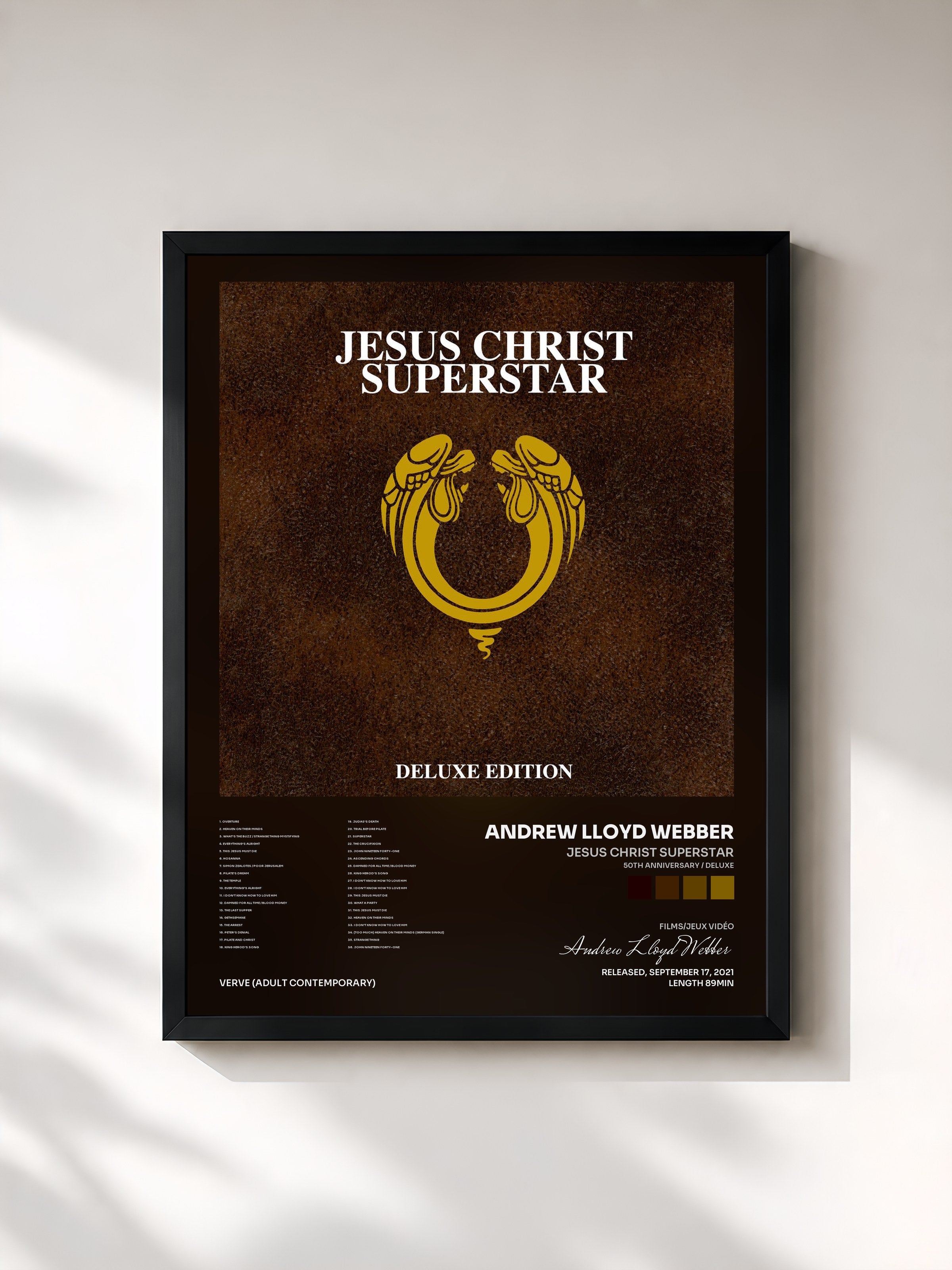 #noir Tableau de l'album Jesus Christ Superstar (50th Anniversary / Deluxe) de Andrew Lloyd Webber, cadre noir, imprimé et encadré en France