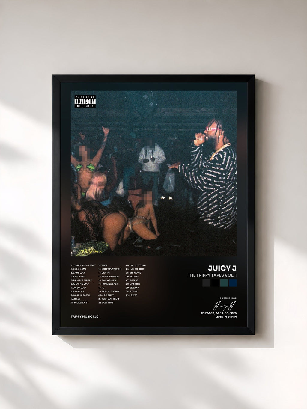 #noir The Trippy Tapes Vol. 1 by Juicy J as a framed art print, black frame, printed and framed in France