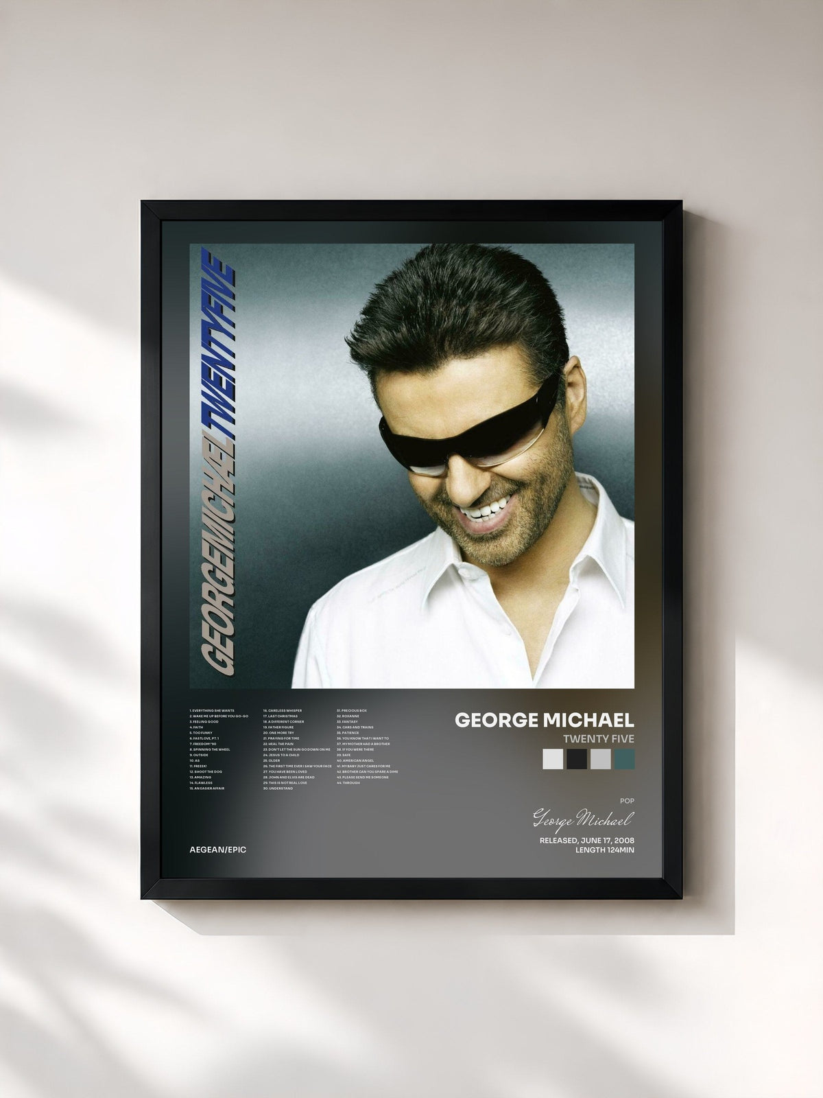 #noir Tableau de l'album Twenty Five de George Michael, cadre noir, imprimé et encadré en France