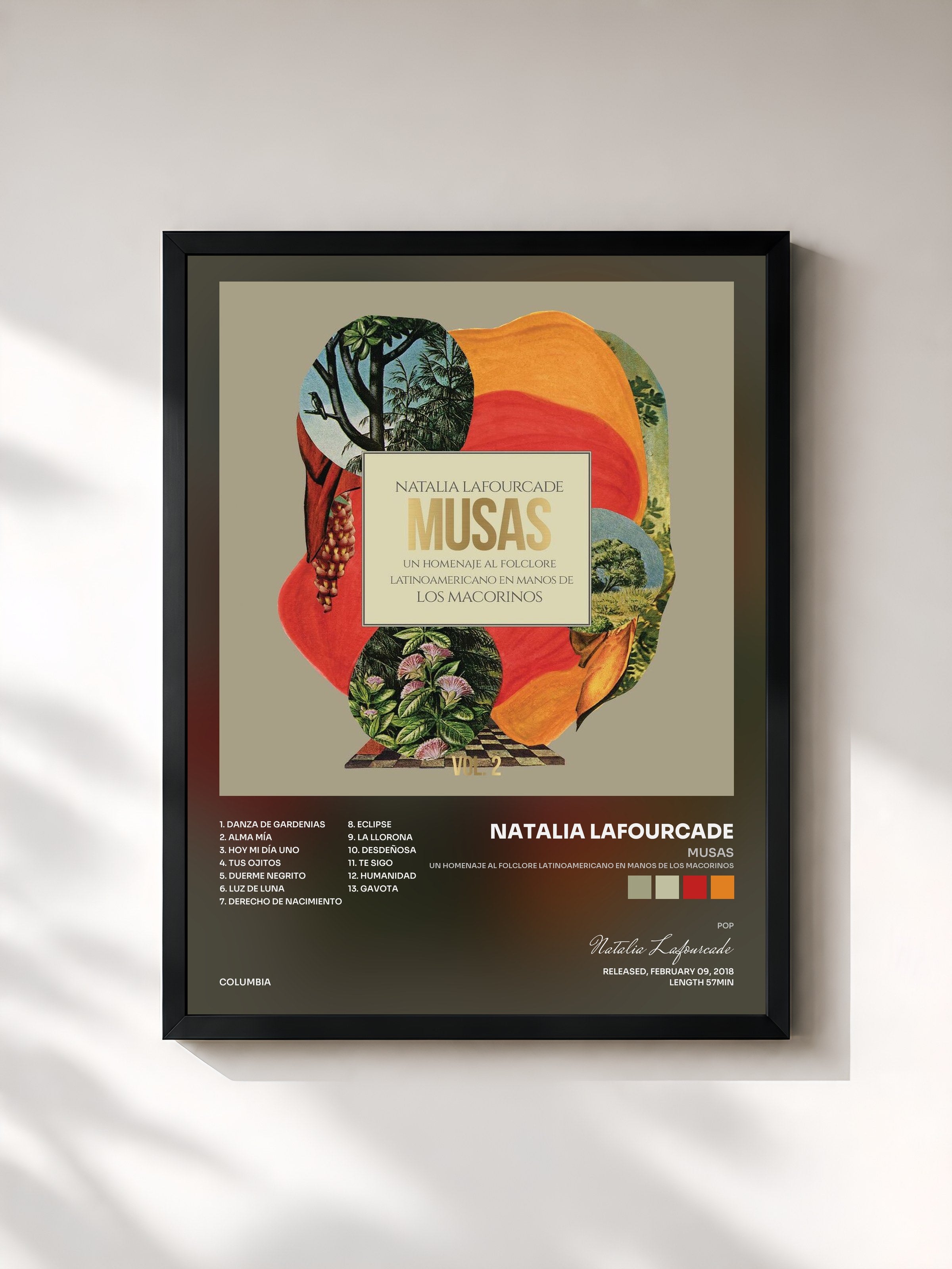 #noir Tableau de l'album Musas (Un Homenaje al Folclore Latinoamericano en Manos de Los Macorinos), Vol. 2 de Natalia Lafourcade, cadre noir, imprimé et encadré en France