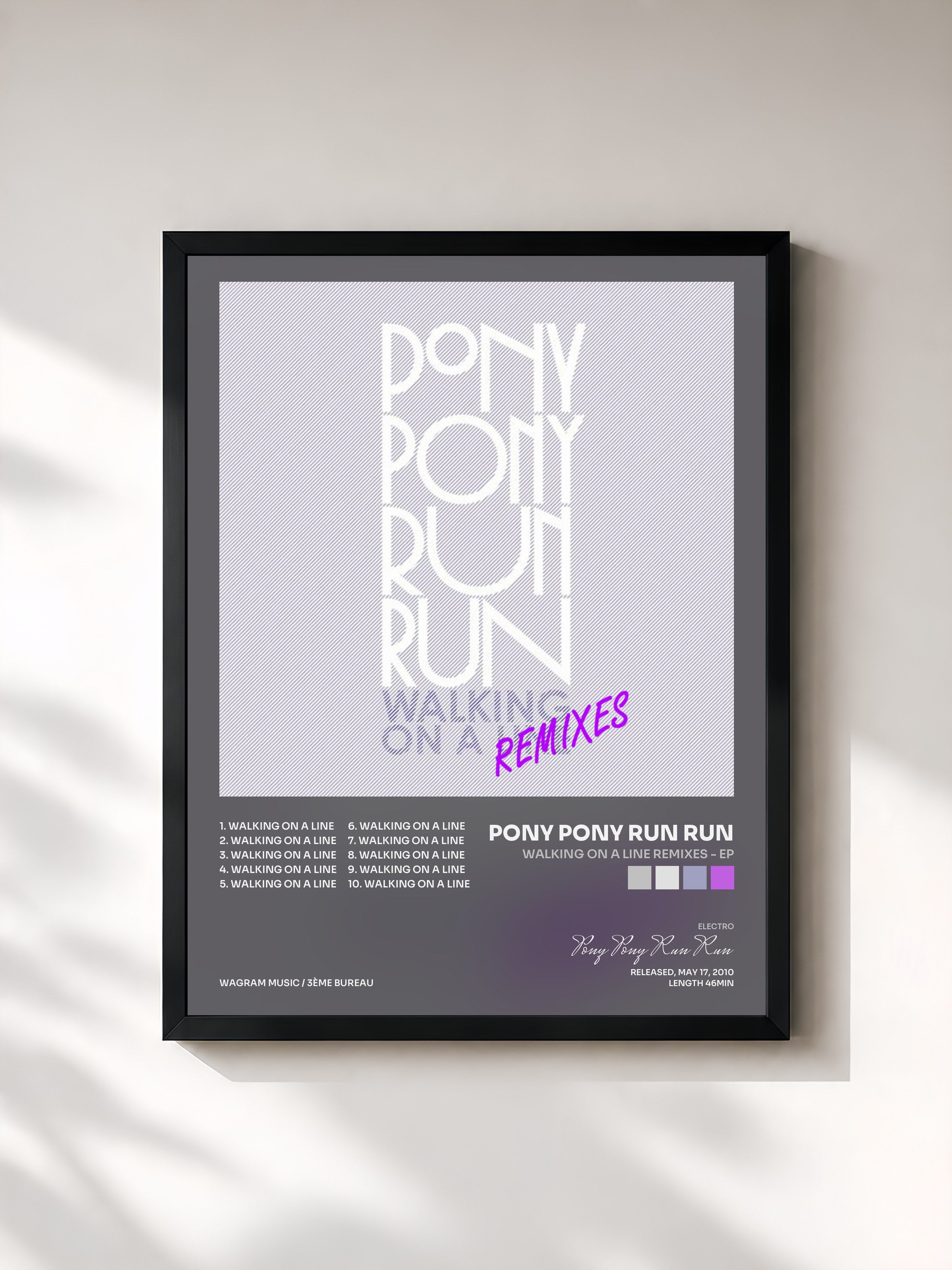 #noir Tableau de l'album Walking On A Line Remixes - EP de Pony Pony Run Run, cadre noir, imprimé et encadré en France
