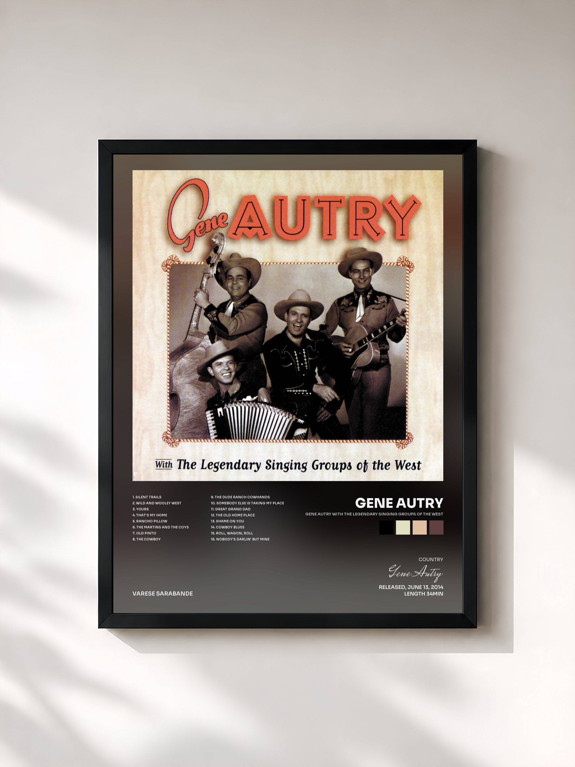 #noir Tableau de l'album Gene Autry With The Legendary Singing Groups Of The West de Gene Autry, cadre noir, imprimé et encadré en France