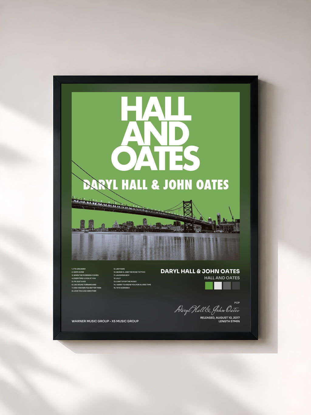 #noir Tableau de l'album Hall and Oates de Daryl Hall & John Oates, cadre noir, imprimé et encadré en France