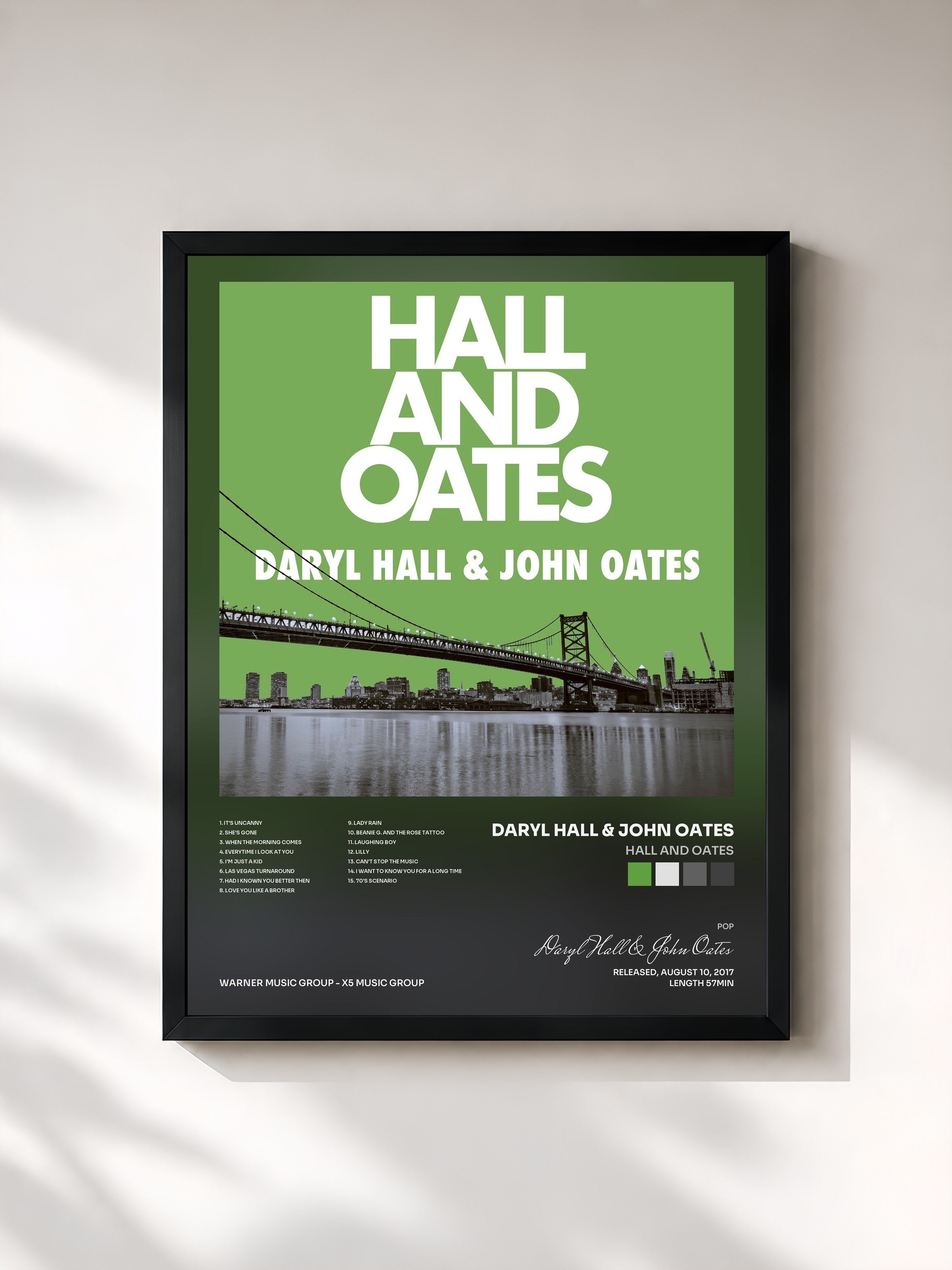 #noir Tableau de l'album Hall and Oates de Daryl Hall & John Oates, cadre noir, imprimé et encadré en France