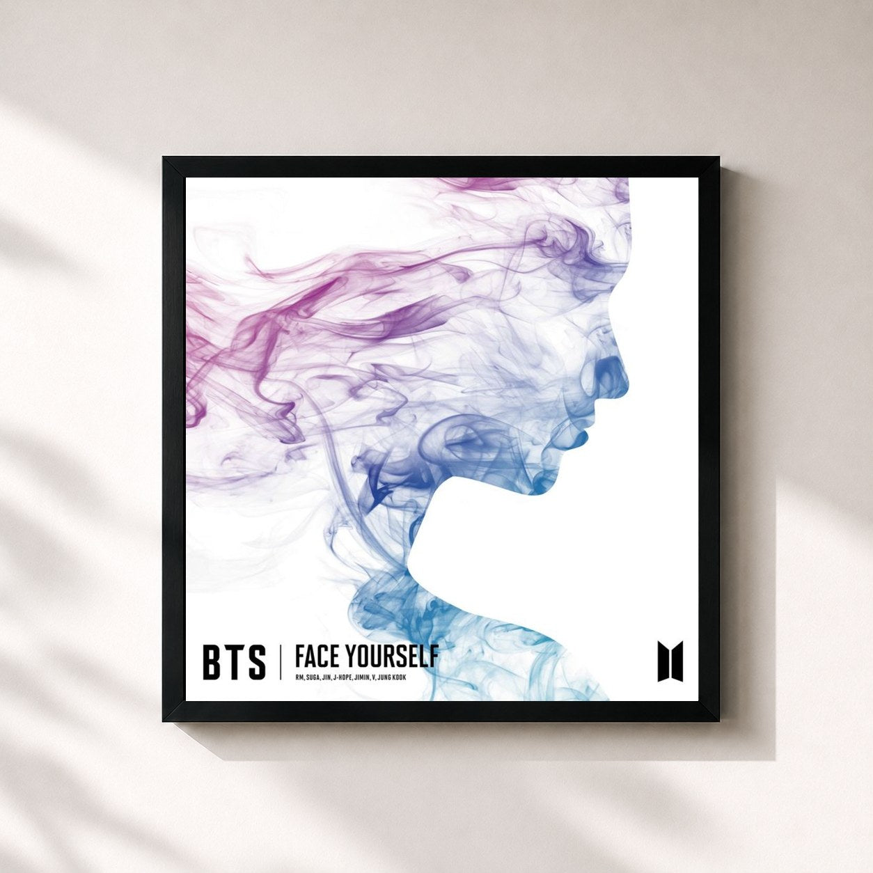 #noir Tableau carré de l'album FACE YOURSELF de BTS, cadre noir 32x32 cm