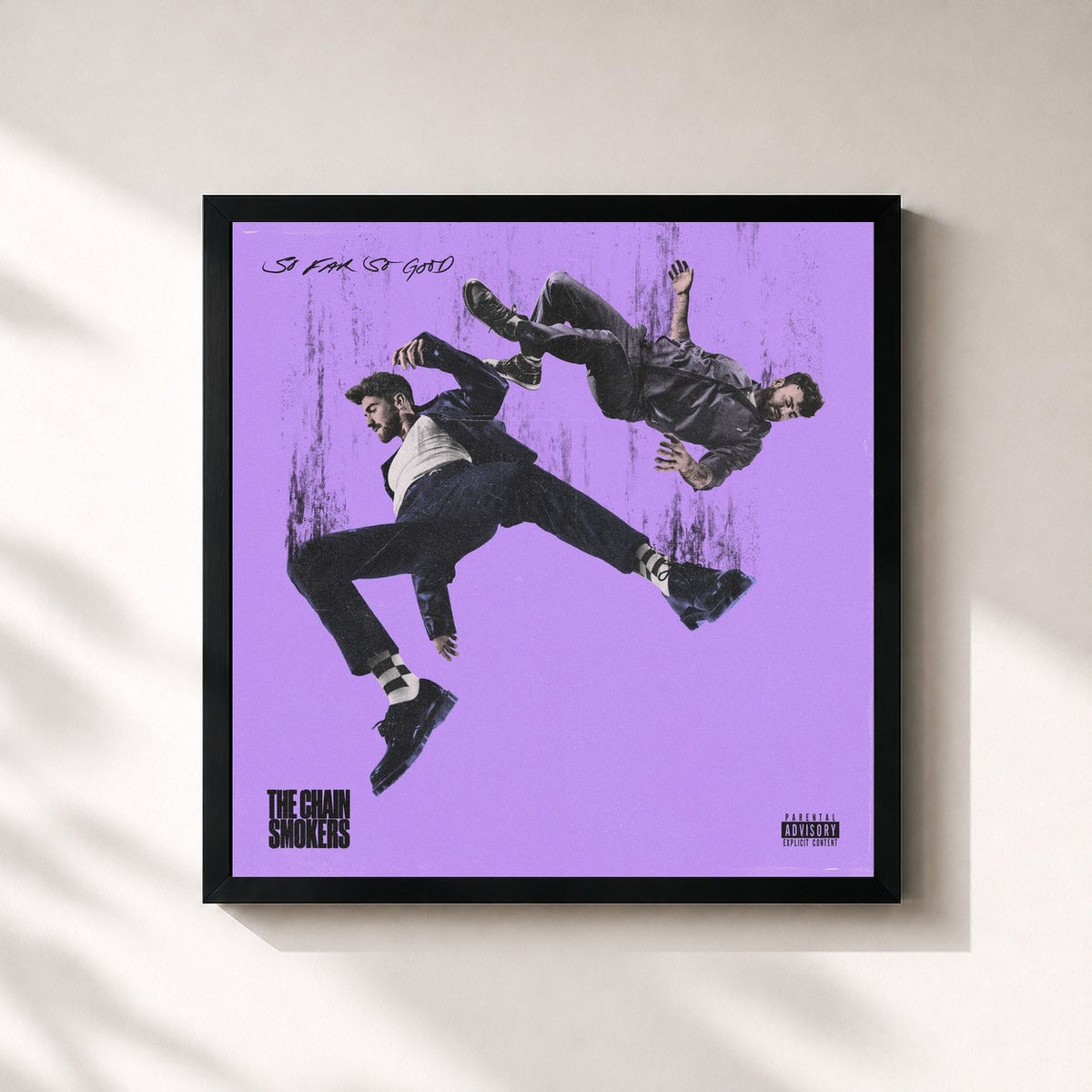 #noir Tableau carré de l'album So Far So Good de The Chainsmokers, cadre noir 32x32 cm