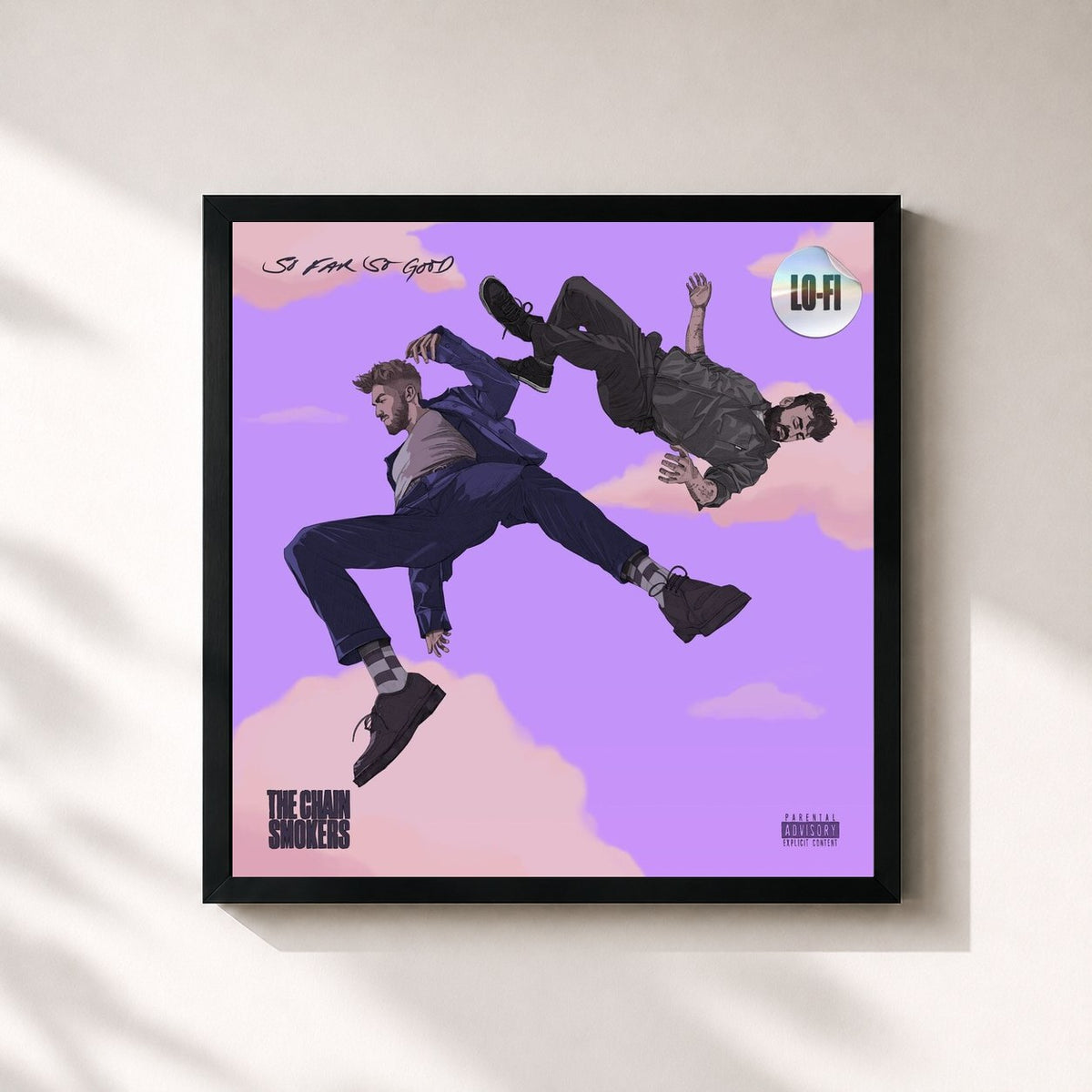 #noir Tableau carré de l'album So Far So Good (lofi remixes) de The Chainsmokers, cadre noir 32x32 cm