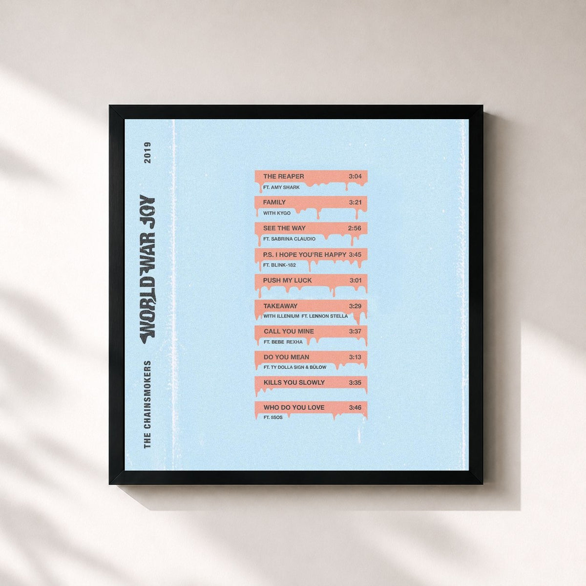 #noir Tableau carré de l'album World War Joy de The Chainsmokers, cadre noir 32x32 cm