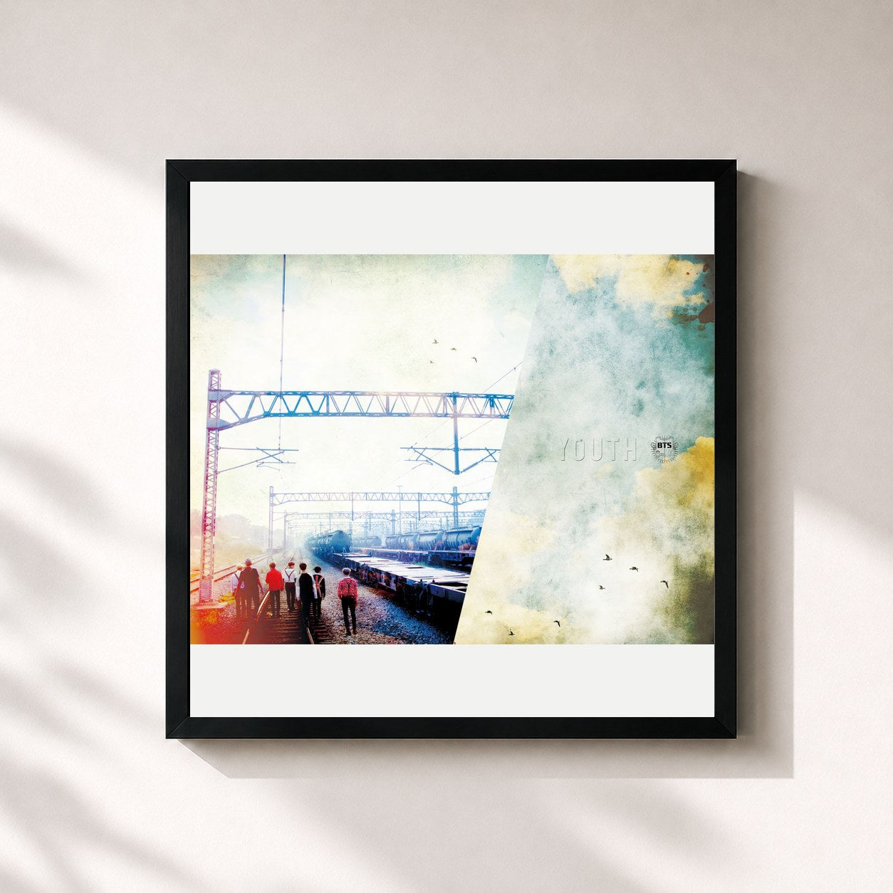 #noir Tableau carré de l'album Youth de BTS, cadre noir 32x32 cm