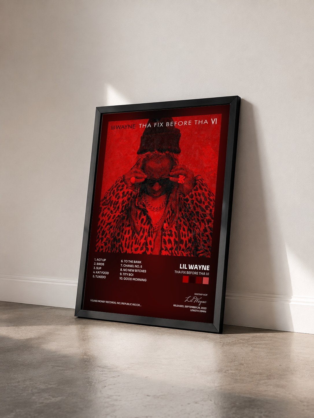 #noir Tha Fix Before Tha VI von Lil Wayne als gerahmter Kunstdruck von schräg gesehen, schwarzer Rahmen