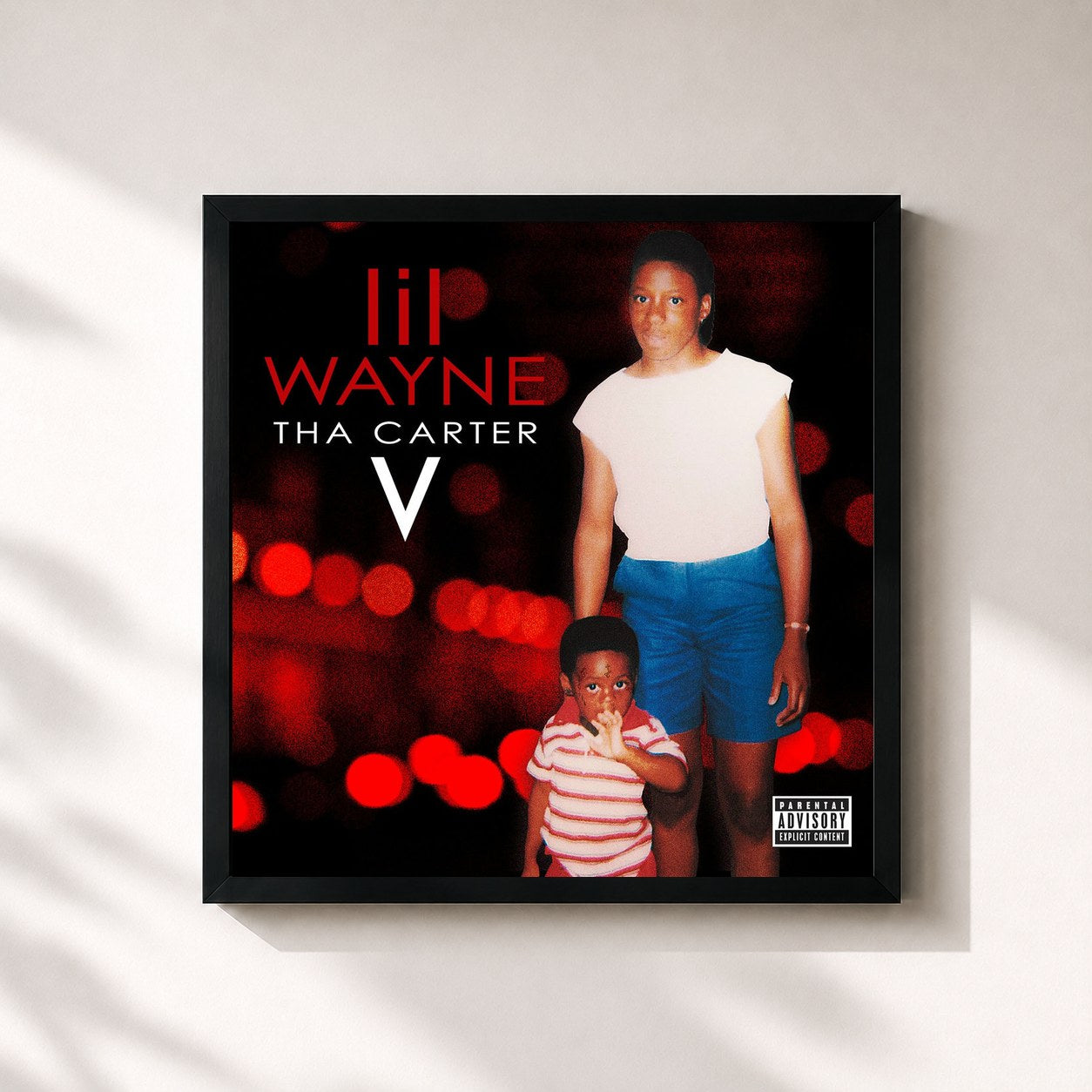 #noir Tableau carré de l'album Tha Carter V de Lil Wayne, cadre noir 32x32 cm