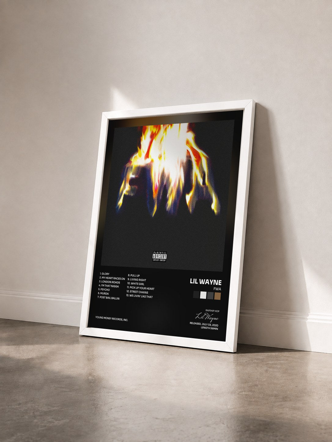 #blanc FWA von Lil Wayne als gerahmter Kunstdruck von schräg gesehen, weißer Rahmen