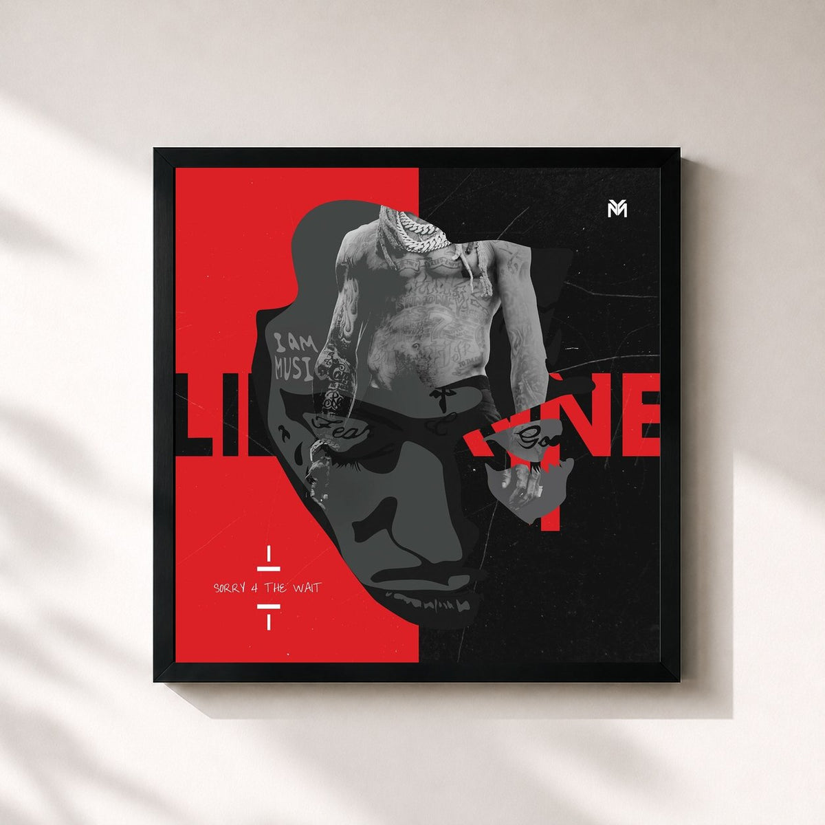 #noir Sorry 4 The Wait von Lil Wayne als quadratischer Kunstdruck, schwarzer Rahmen 32x32 cm