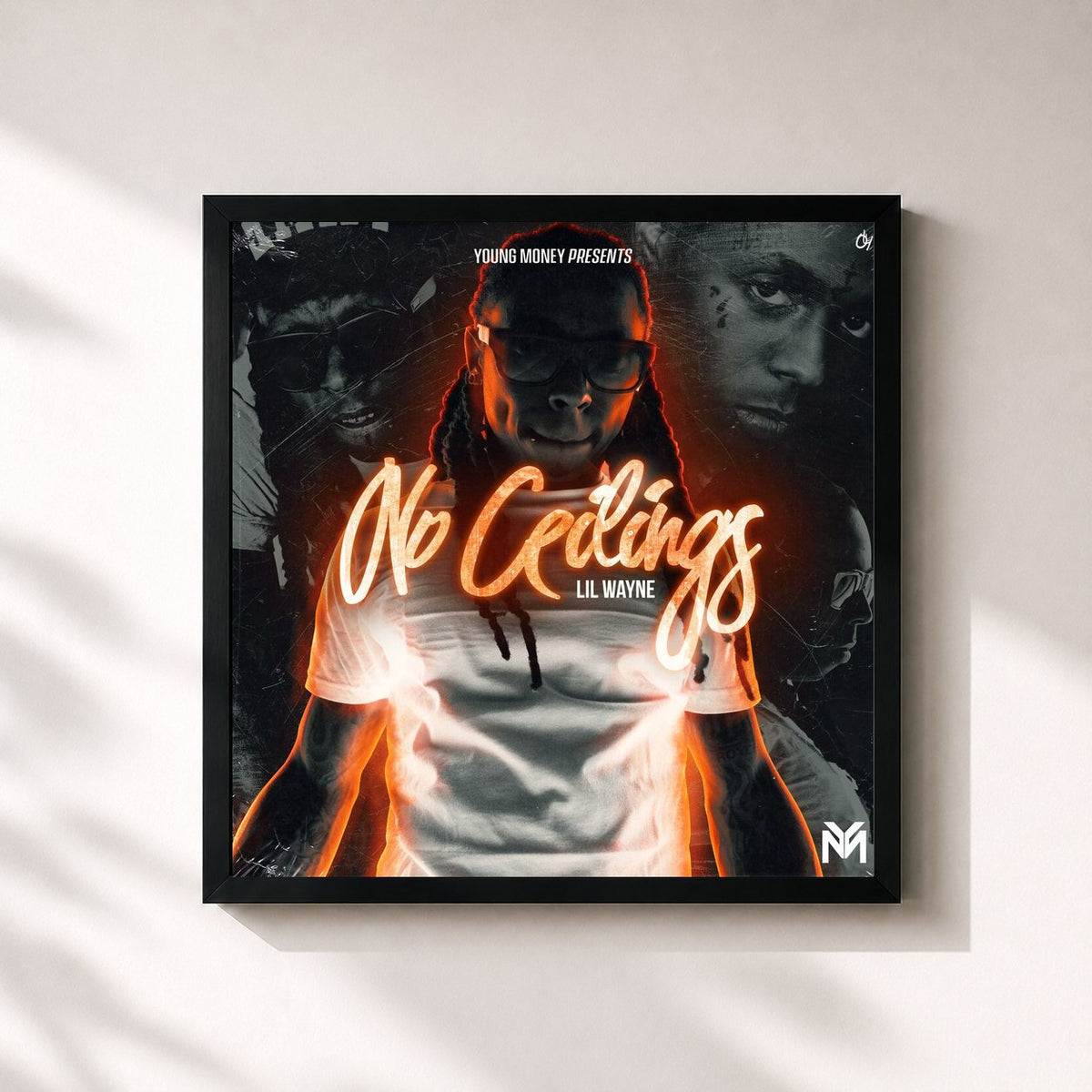 #noir No Ceilings von Lil Wayne als quadratischer Kunstdruck, schwarzer Rahmen 32x32 cm