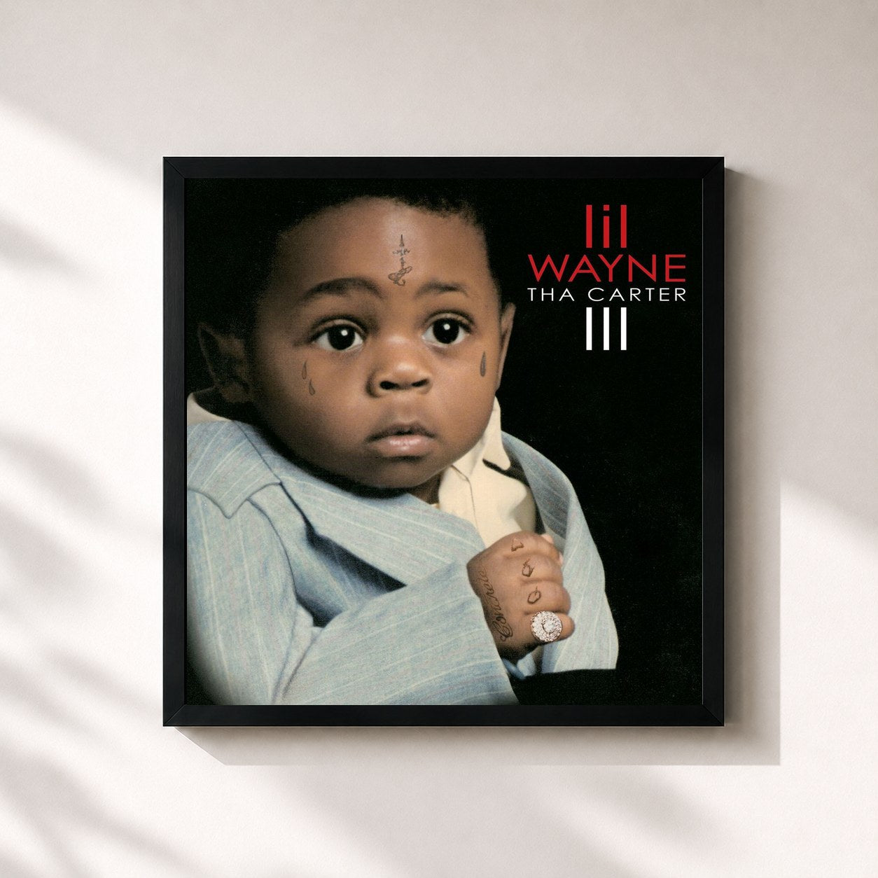 #noir Tableau carré de l'album Tha Carter III de Lil Wayne, cadre noir 32x32 cm
