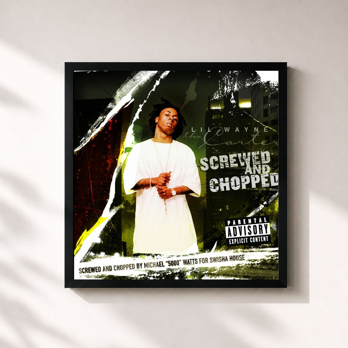 #noir Tha Carter: Screwed And Chopped von Lil Wayne als quadratischer Kunstdruck, schwarzer Rahmen 32x32 cm