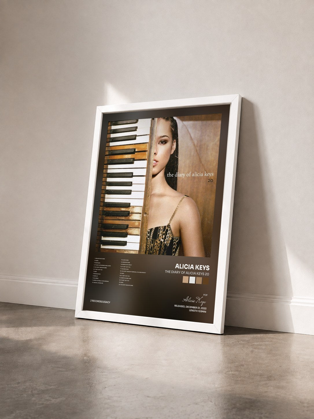 #blanc Tableau de l'album The Diary Of Alicia Keys 20 de Alicia Keys vu de trois quarts, cadre blanc